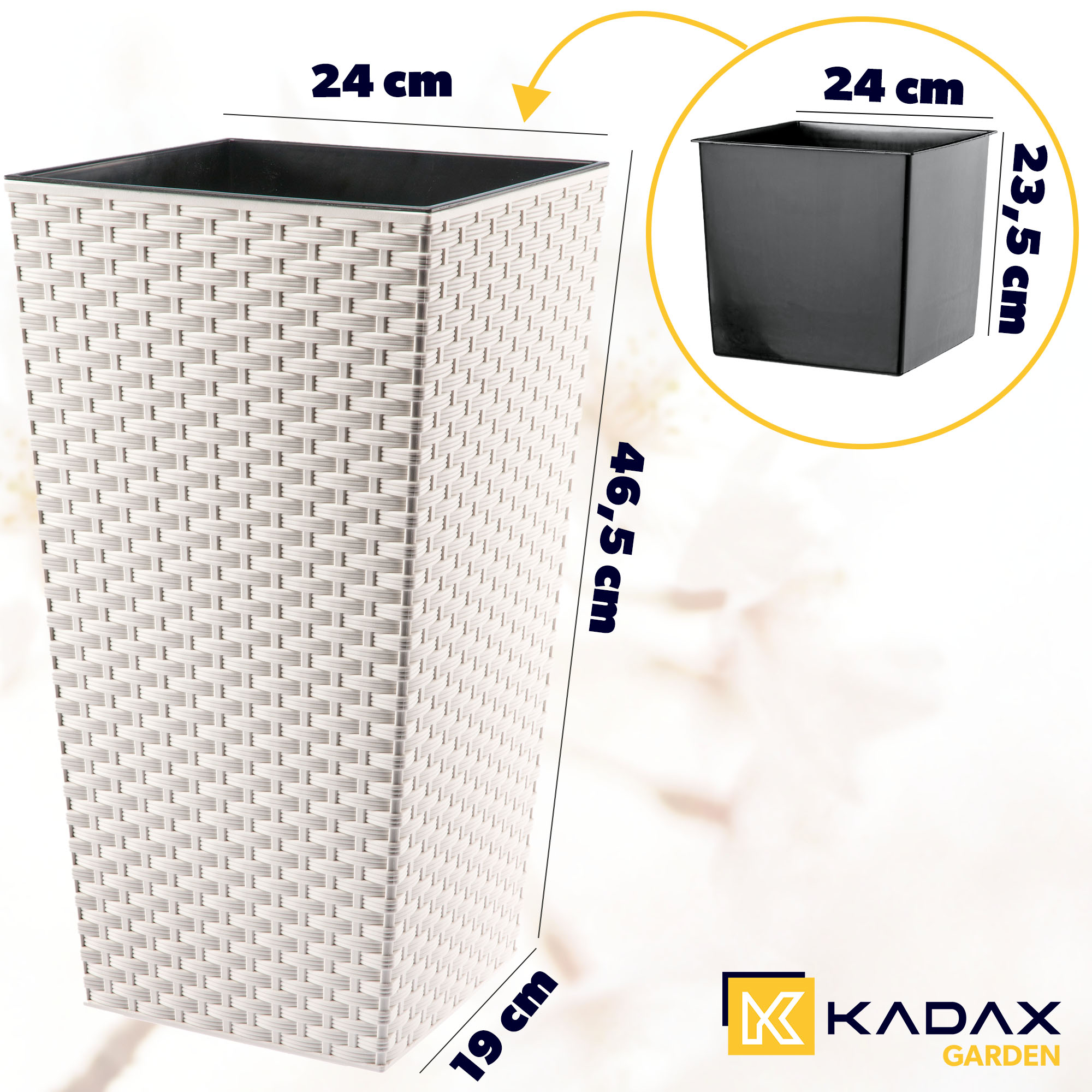 Donica z wkładem rattan Pesaro 25 cm, kremowa