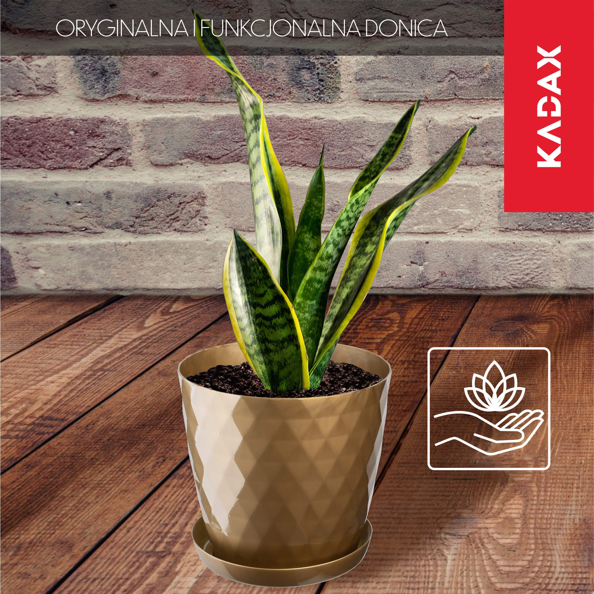 Doniczka na kwiaty z podstawką 25 cm, złota