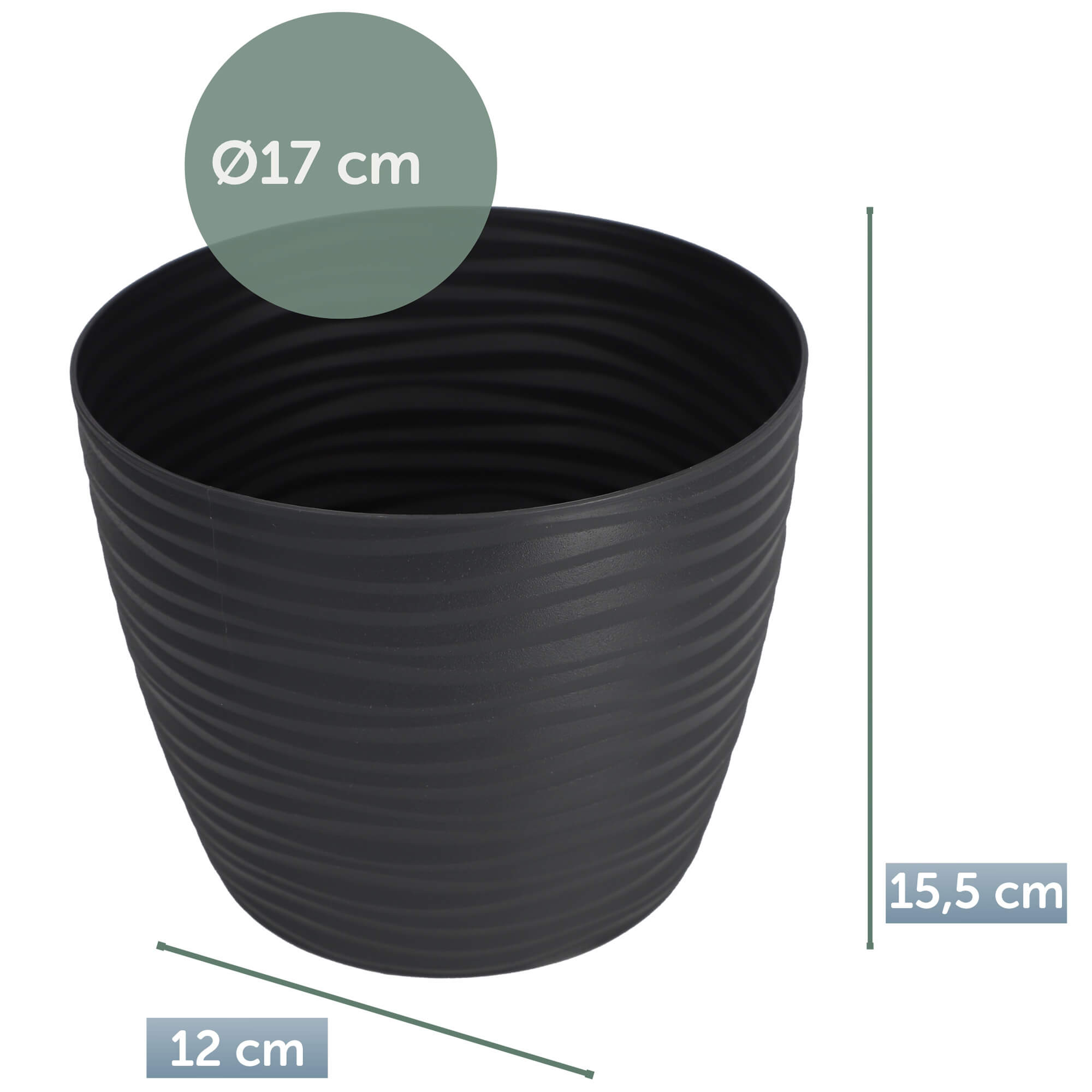 Doniczka na kwiaty z podstawką 17 cm, antracytowa