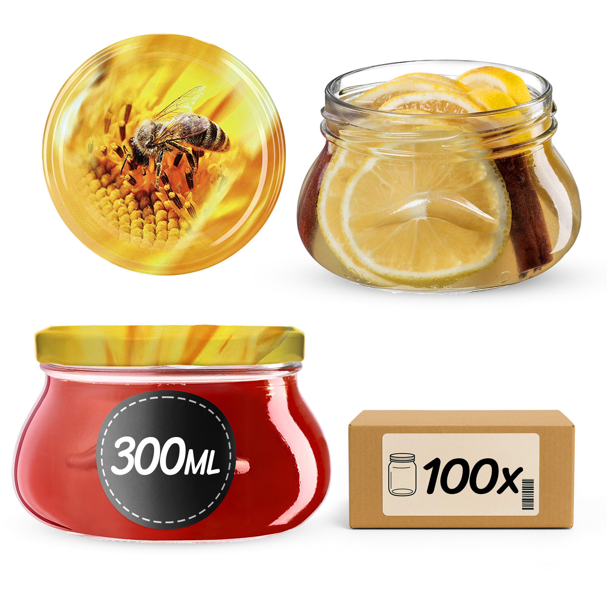 Słoiki na przetwory Raja 300ml 100szt 82mm + wieczka "Pszczoła"