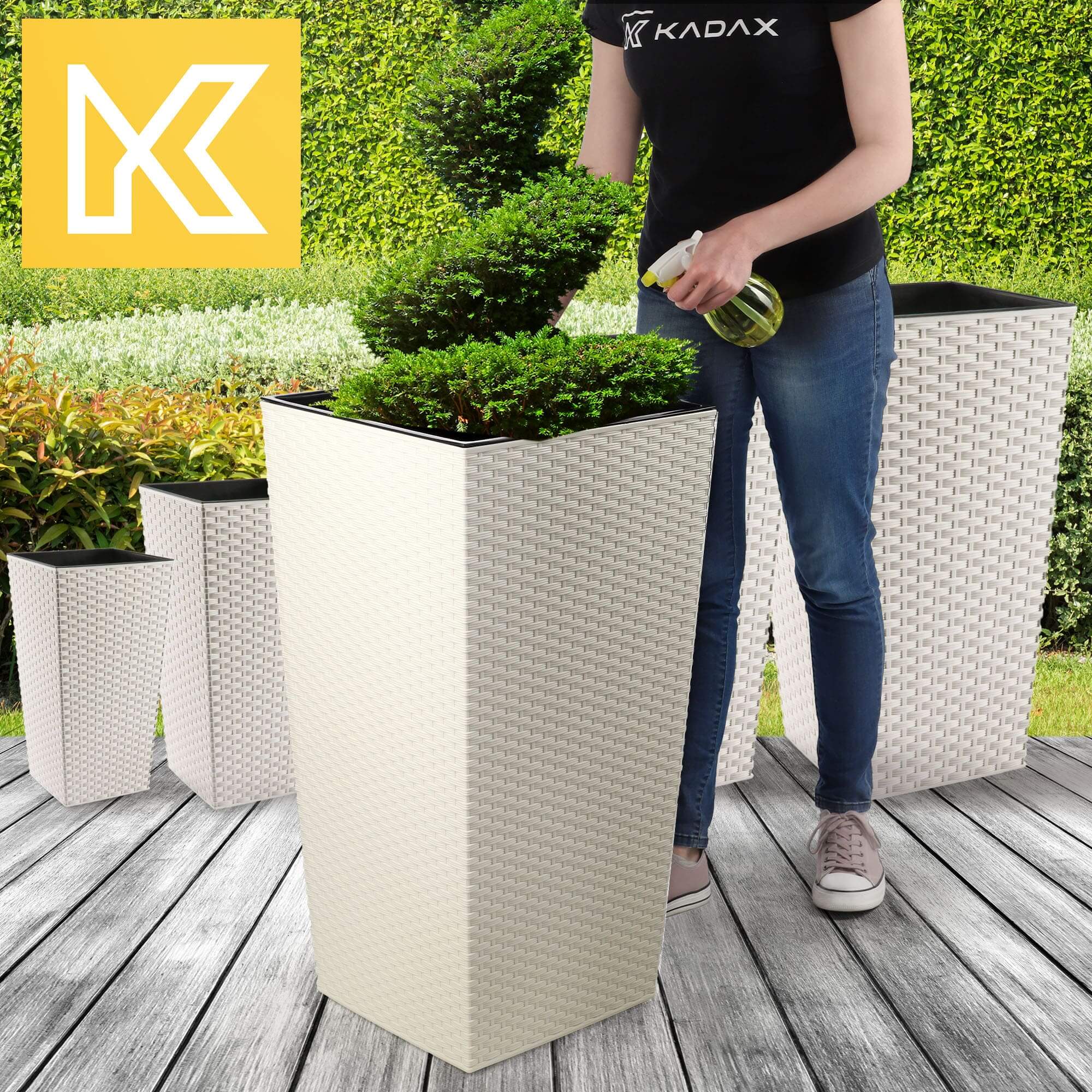 Donica na kwiaty z wkładem Pesaro rattan 40 cm, kremowa
