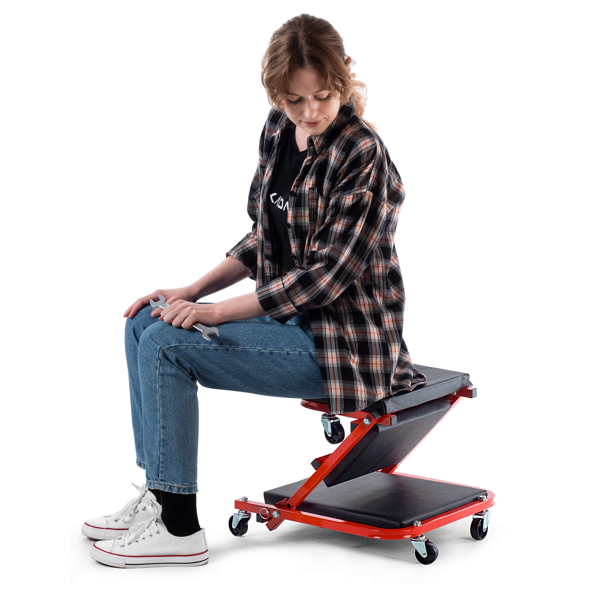 Składane siedzisko warsztatowe Auxon 91 x 42 cm czarno-czerwone