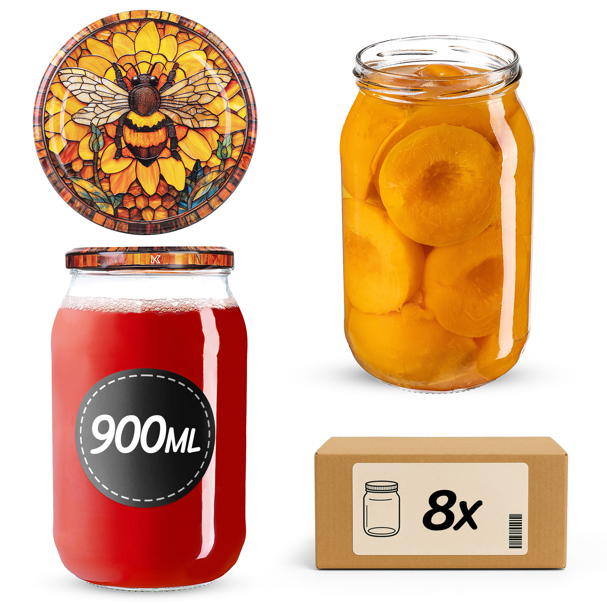 Słoiki na przetwory Simo 900ml fi82mm 8szt + wieczko Bee of the fusion