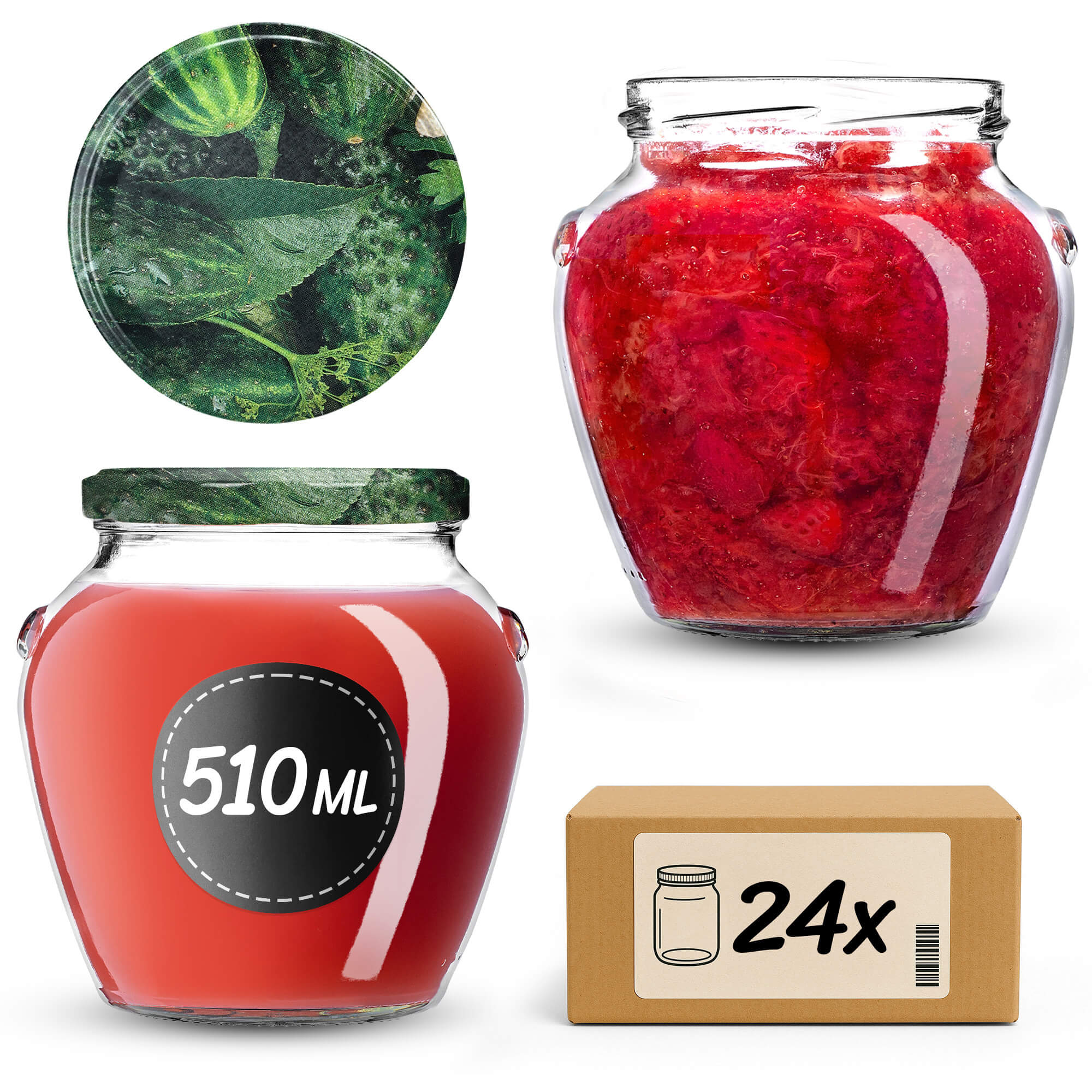 Słoiki na przetwory Sassa 580ml 24szt 82mm + wieczka "Ogórki II"