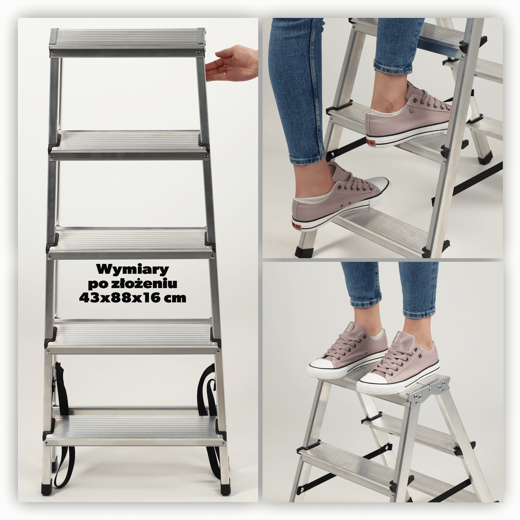 Drabina aluminiowa z podestem Molde, 4 stopnie, 125 kg