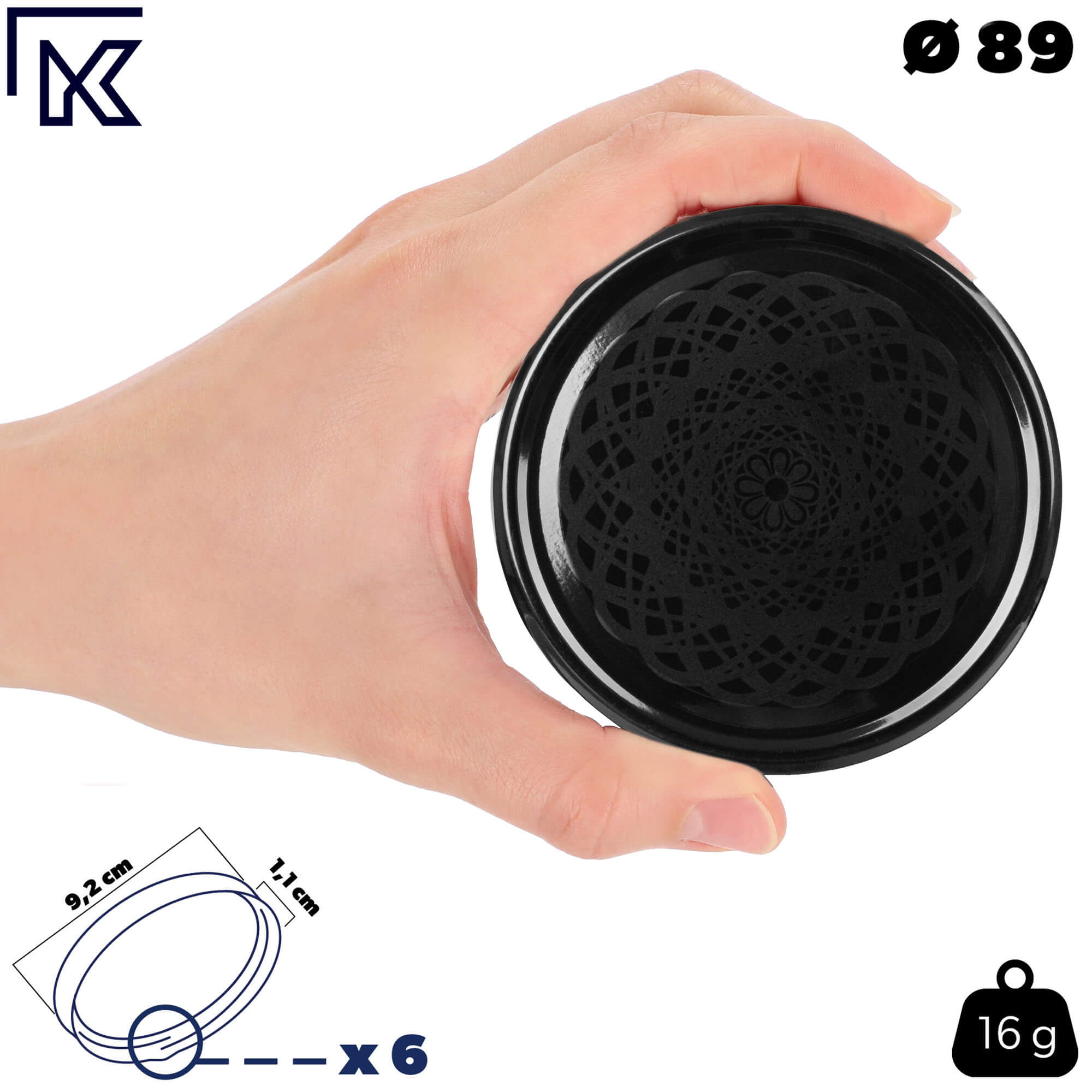 Szklany słój Boro 1,7L 89mm + wieczko "Czarna koronka" 12 szt.