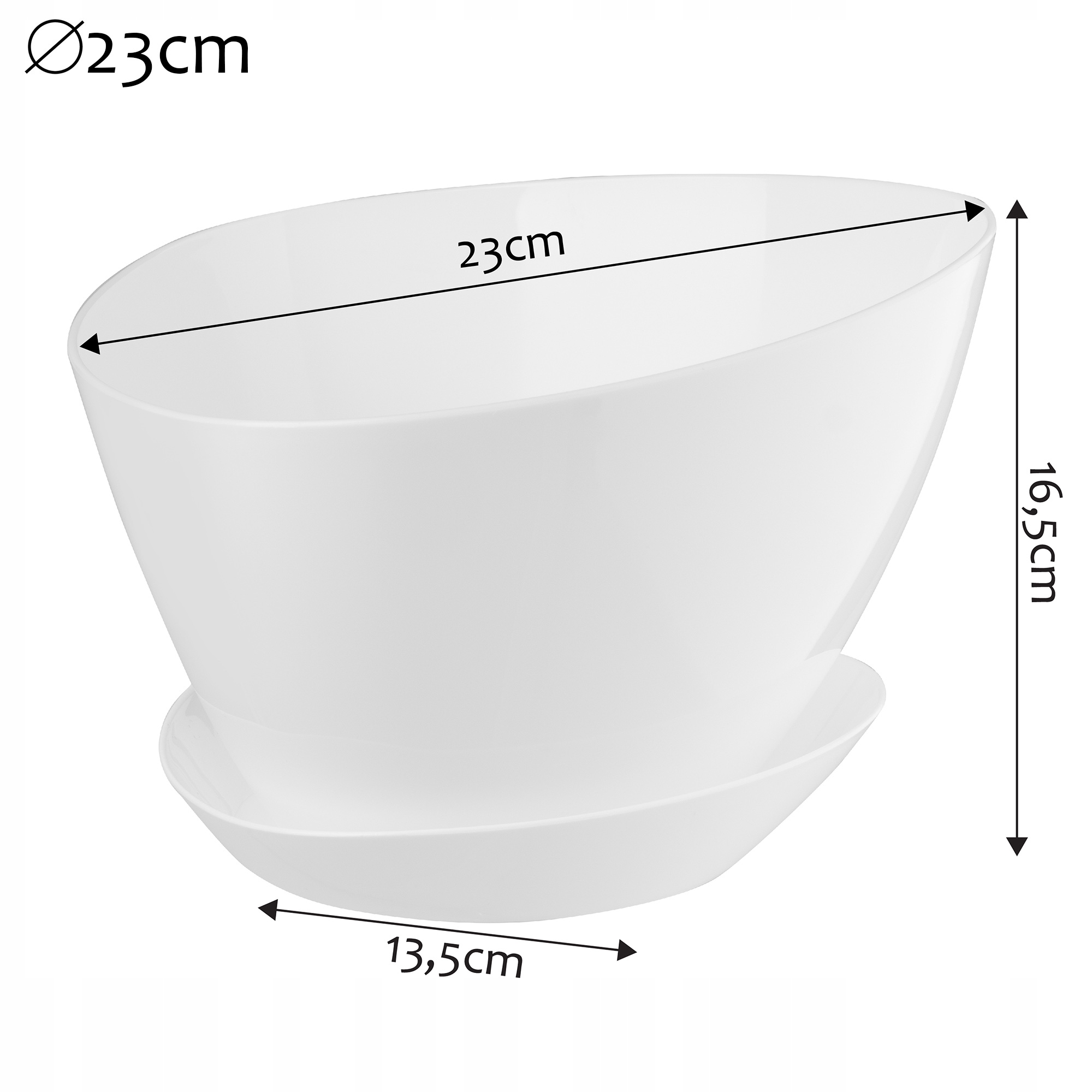 Doniczka trójkątna z podstawką 23 x 16 cm, biała