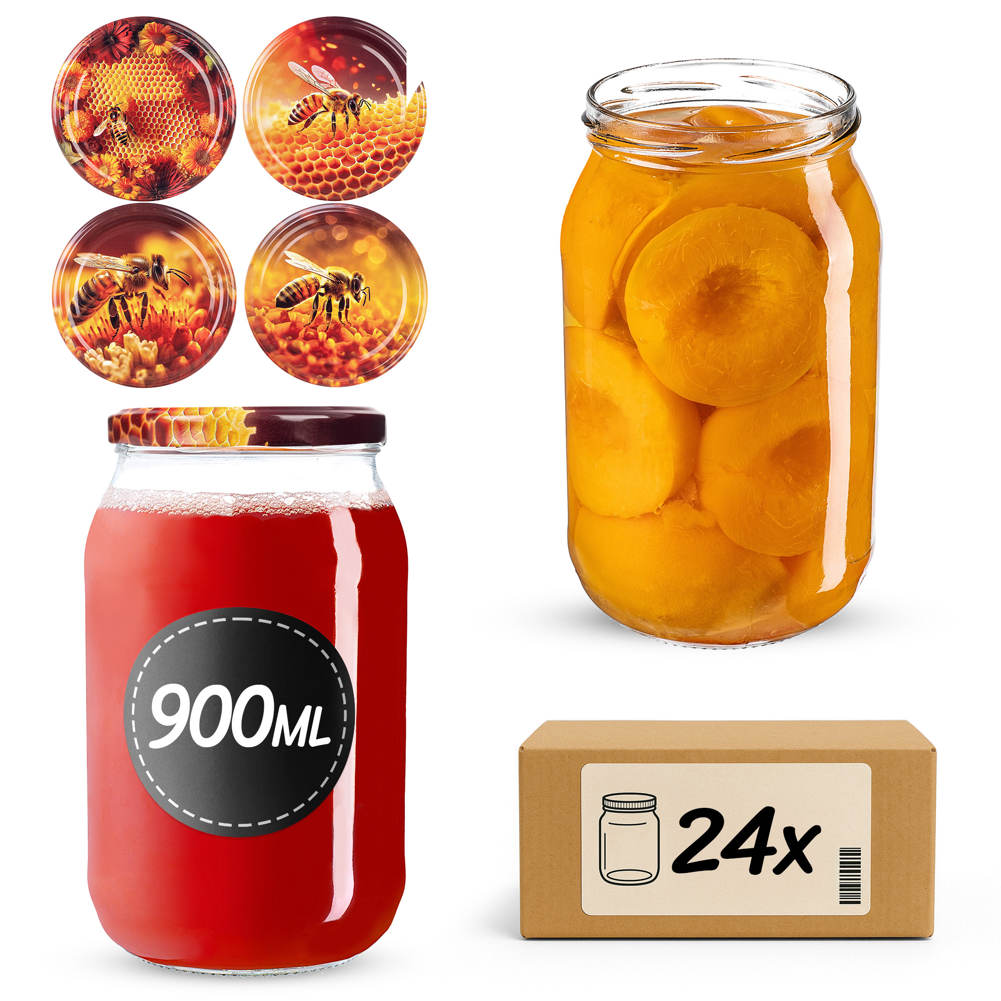 Słoiki na przetwory Simo 900ml fi82mm 24szt + wieczko Zestaw miodowy