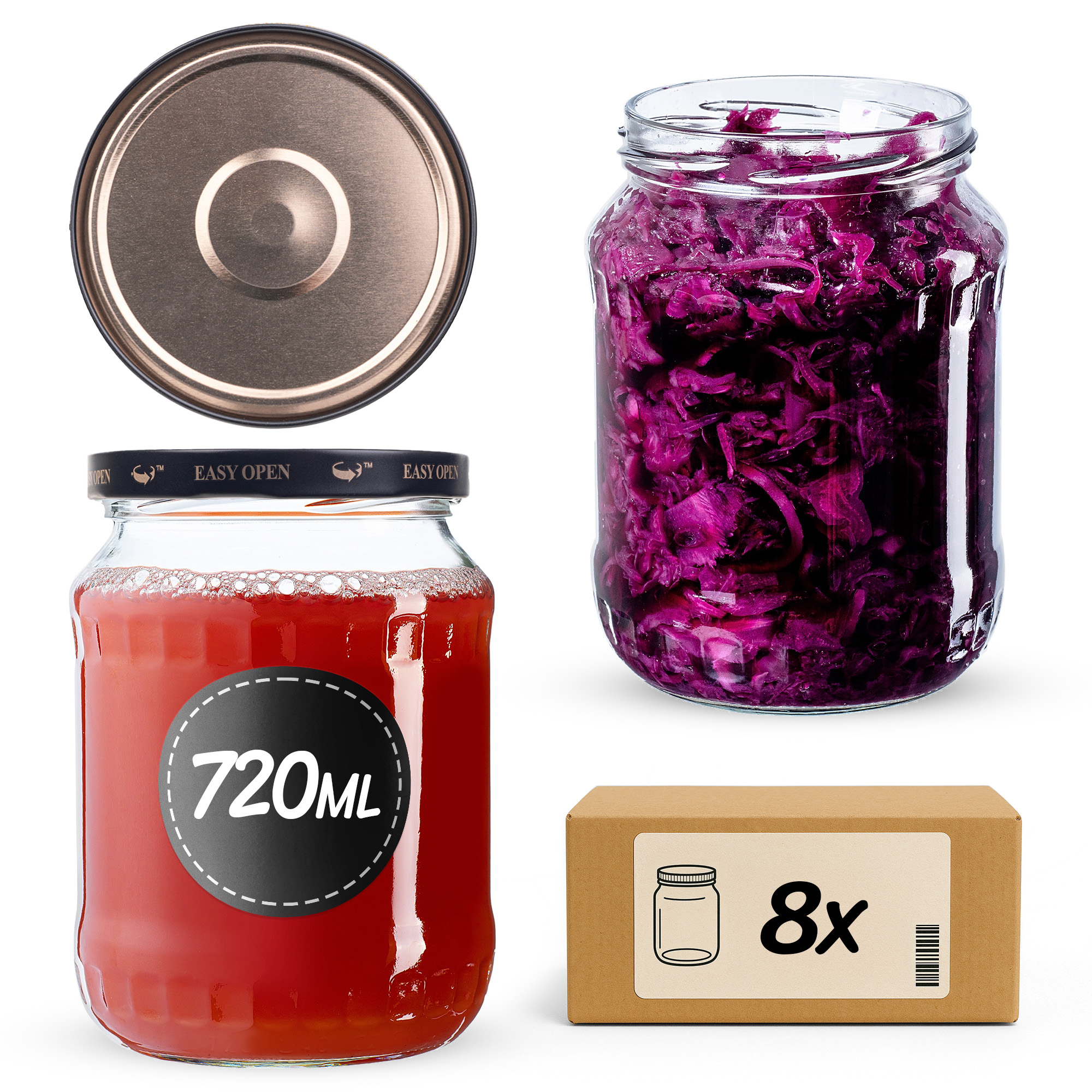 Słoiki na przetwory Jukka 720ml fi82mm 8szt + wieczko Czarno złote