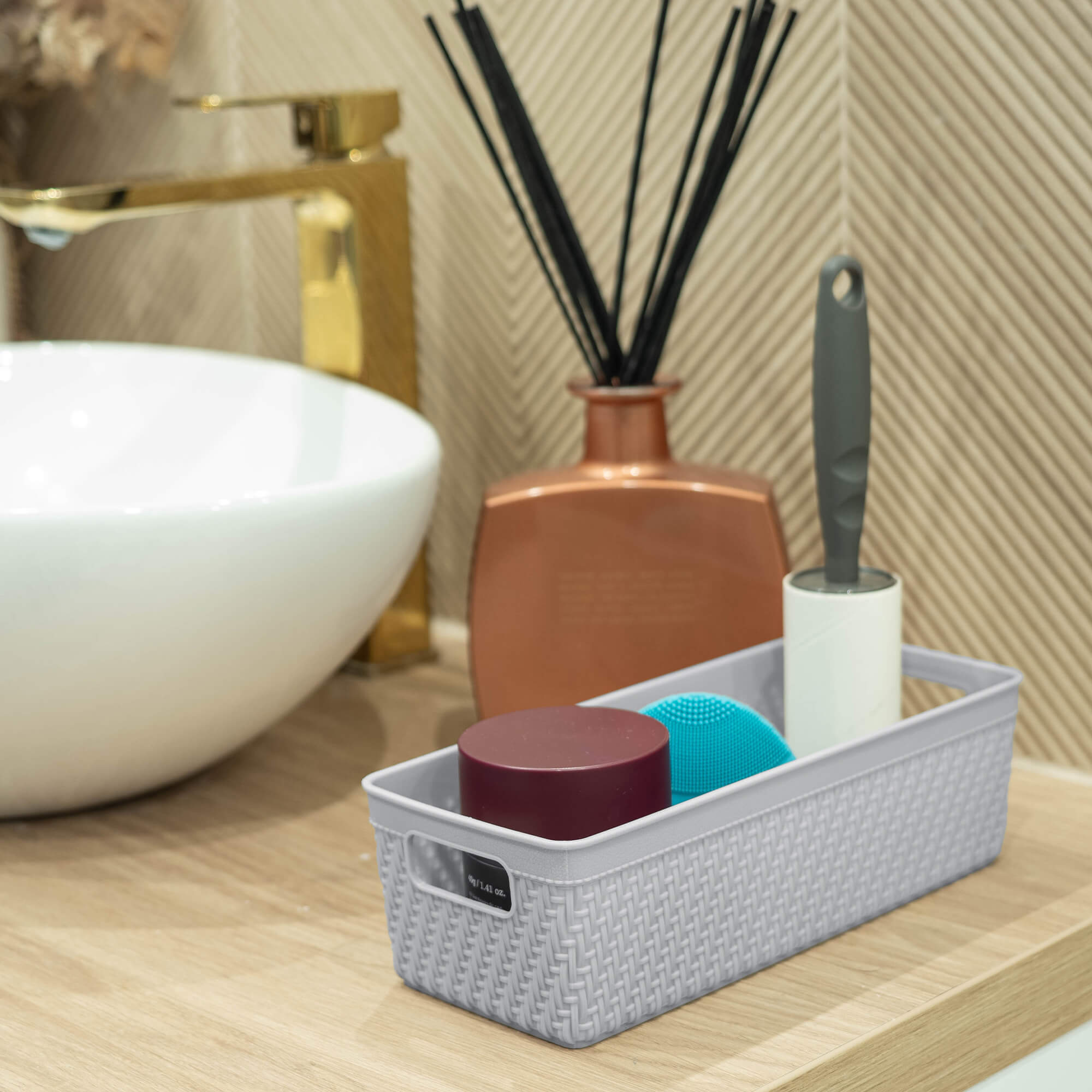 Koszyk prostokątny Lioni 24.5 x 10 x 7 cm jasny szary