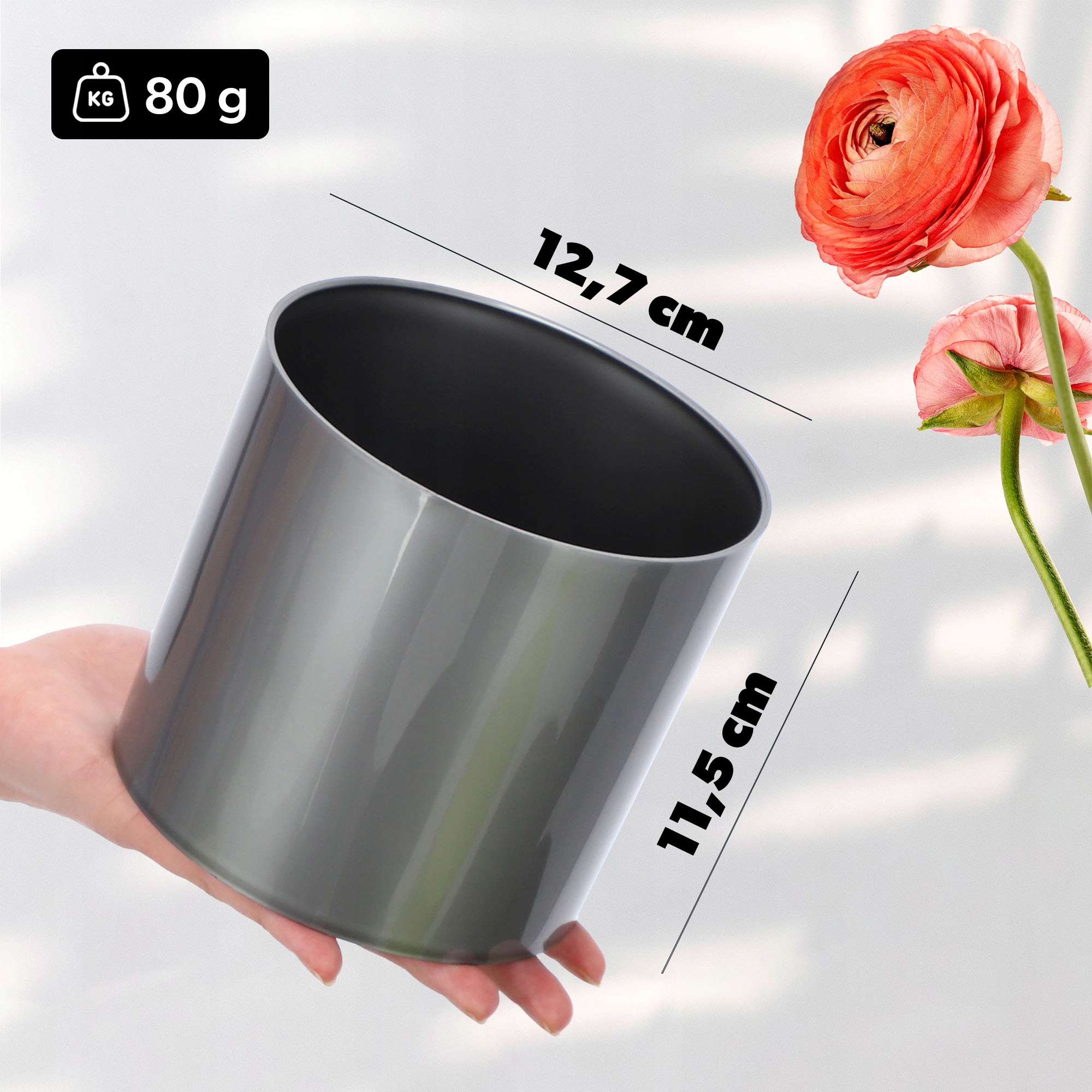 Doniczka na kwiaty okrągła Figari 12 cm, srebrna