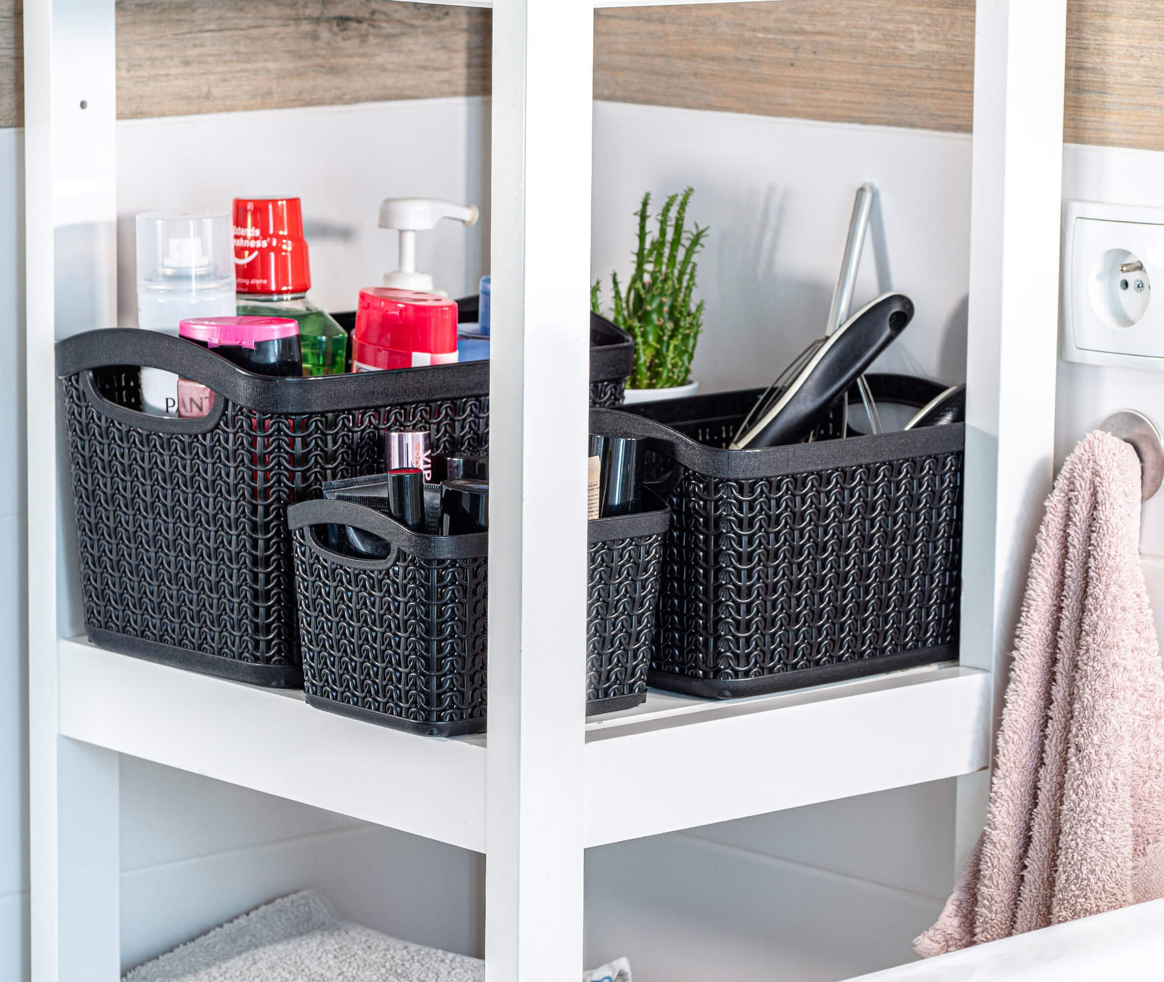 Koszyk plastikowy prostokątny Fonti 6.6L, czarny, 2szt.