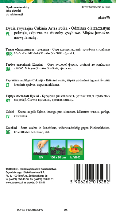 Dynia zwyczajna - Cukinia Astra Polka 2g