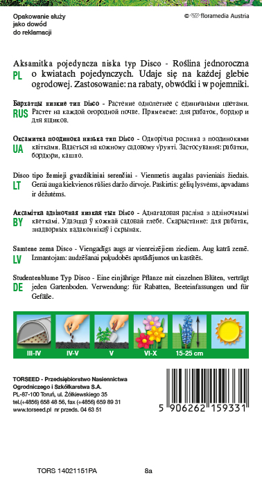 Aksamitka pojedyncza niska typ Disco - Tagetes patula nana f mieszanka 1g