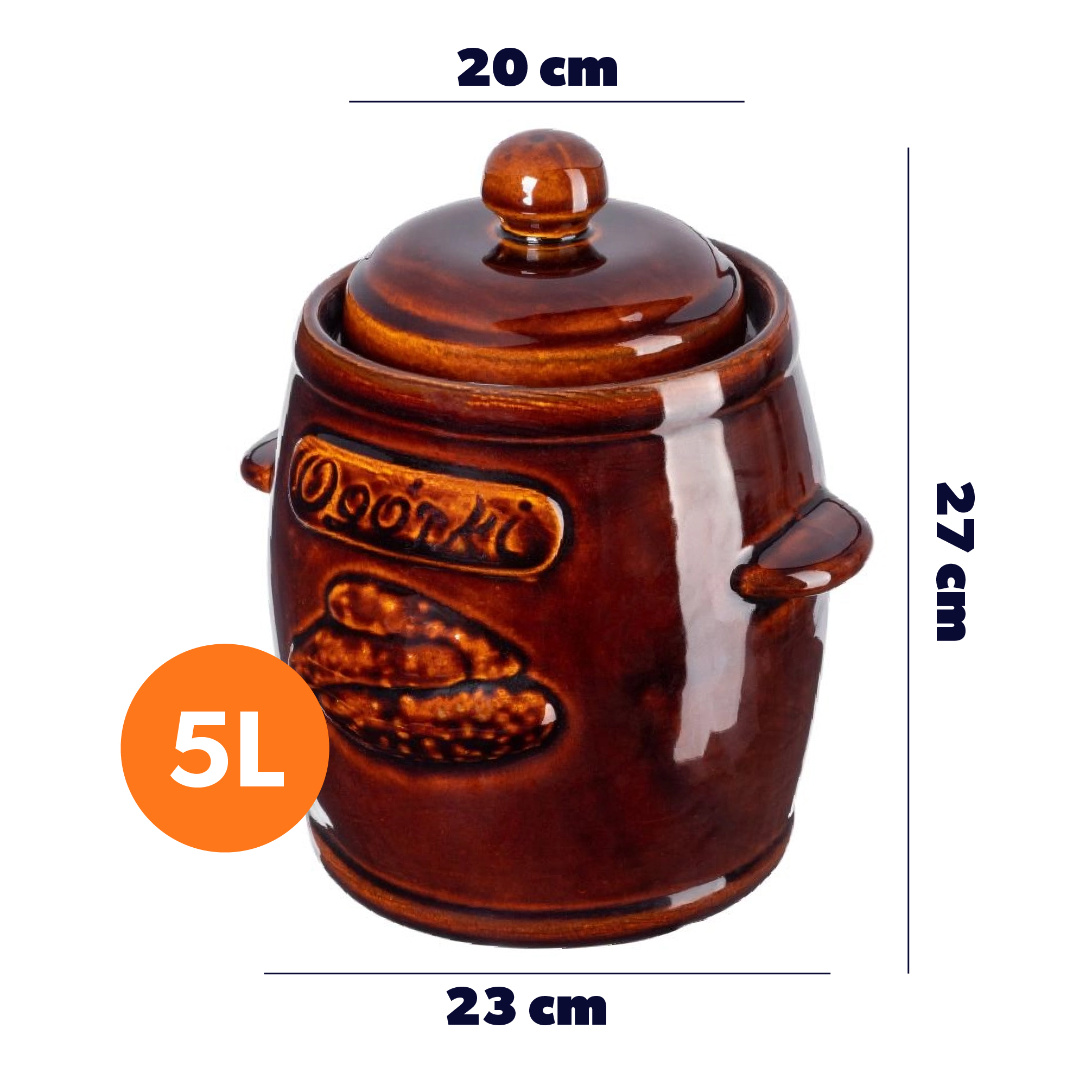 Beczka kamionkowa Helios 5L, na ogórki z pokrywką