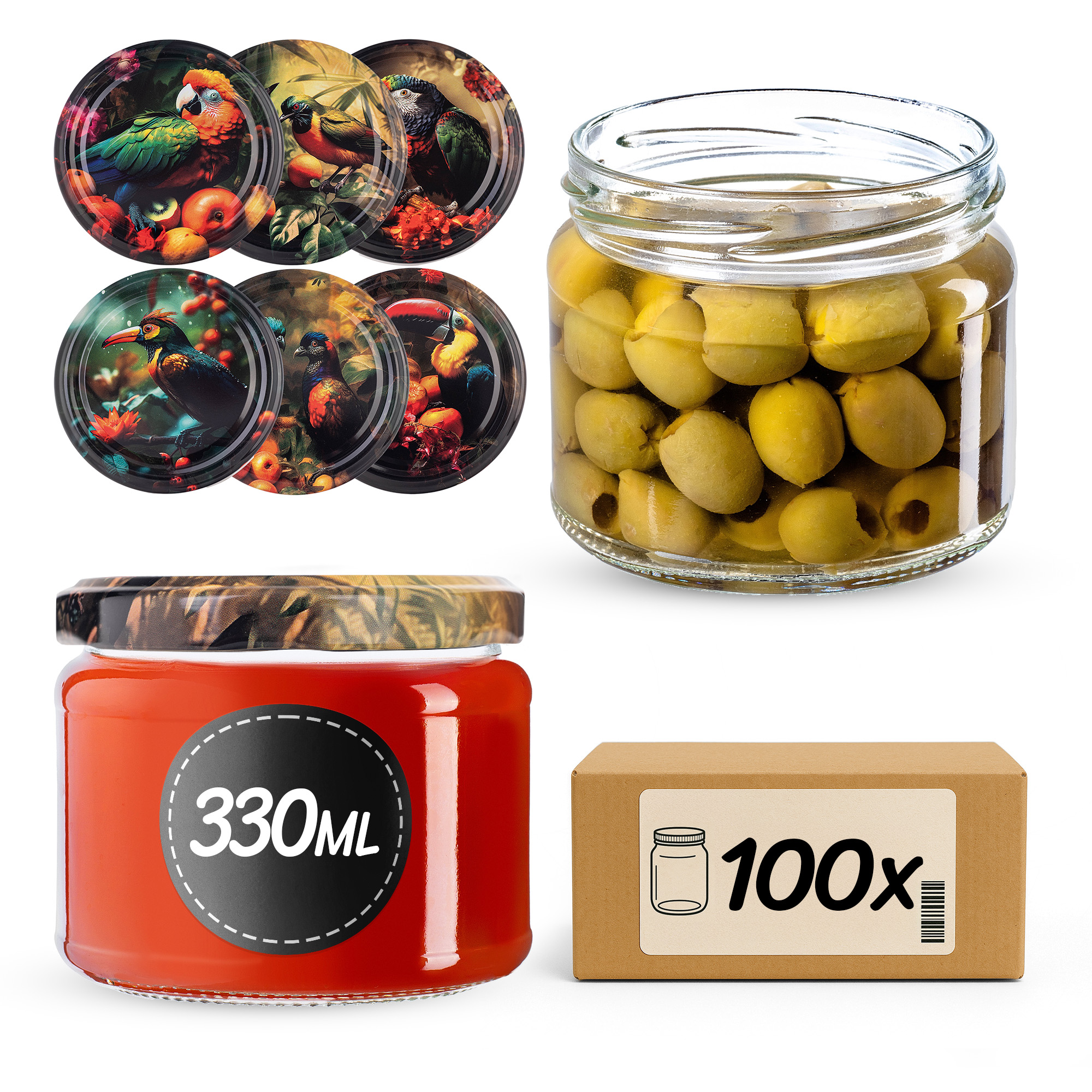 Słoiki na przetwory Sonka 330ml fi82mm 100szt + wieczko Ptaki