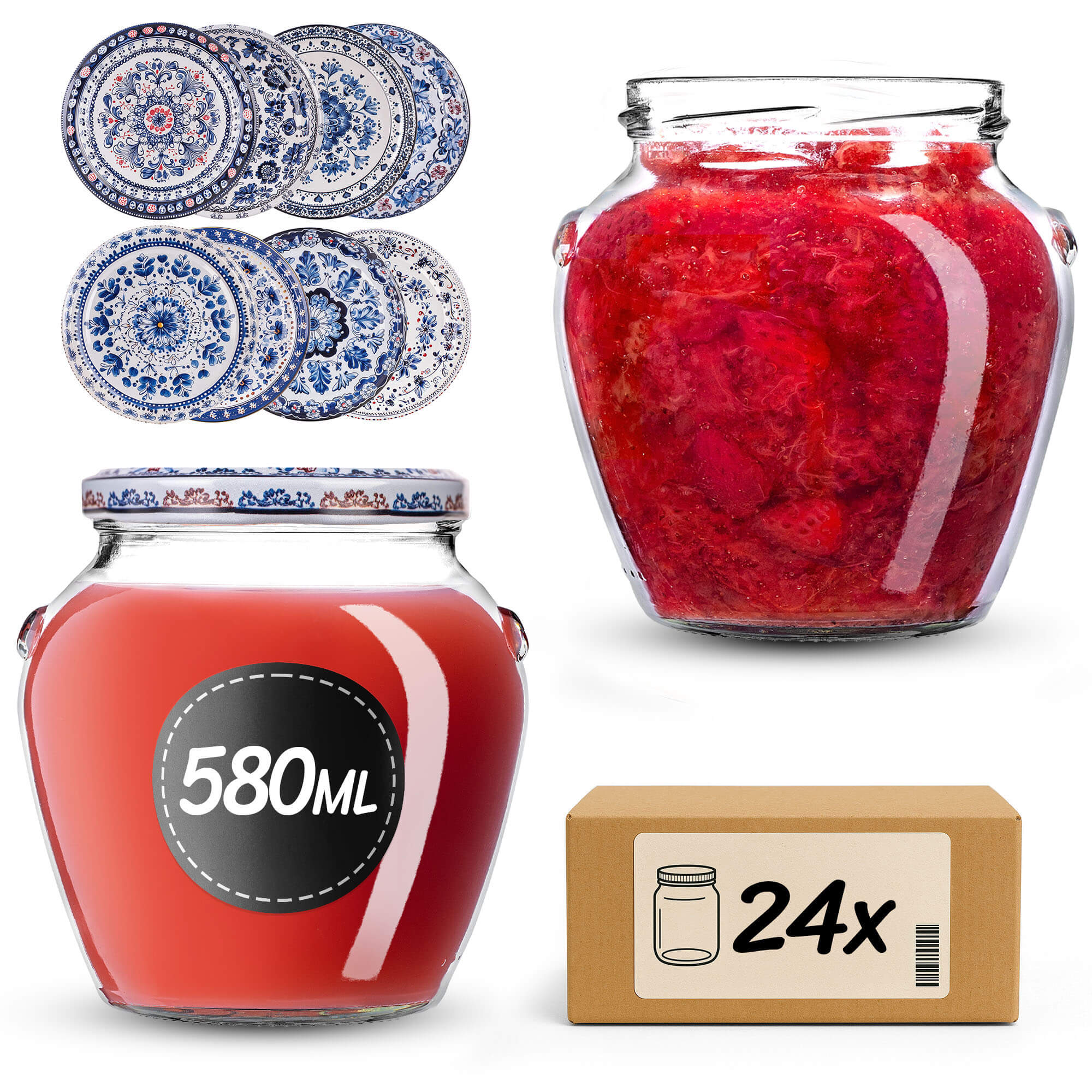Słoiki na przetwory Sassa 580ml 24szt 82mm + wieczka "Bolesławiec"