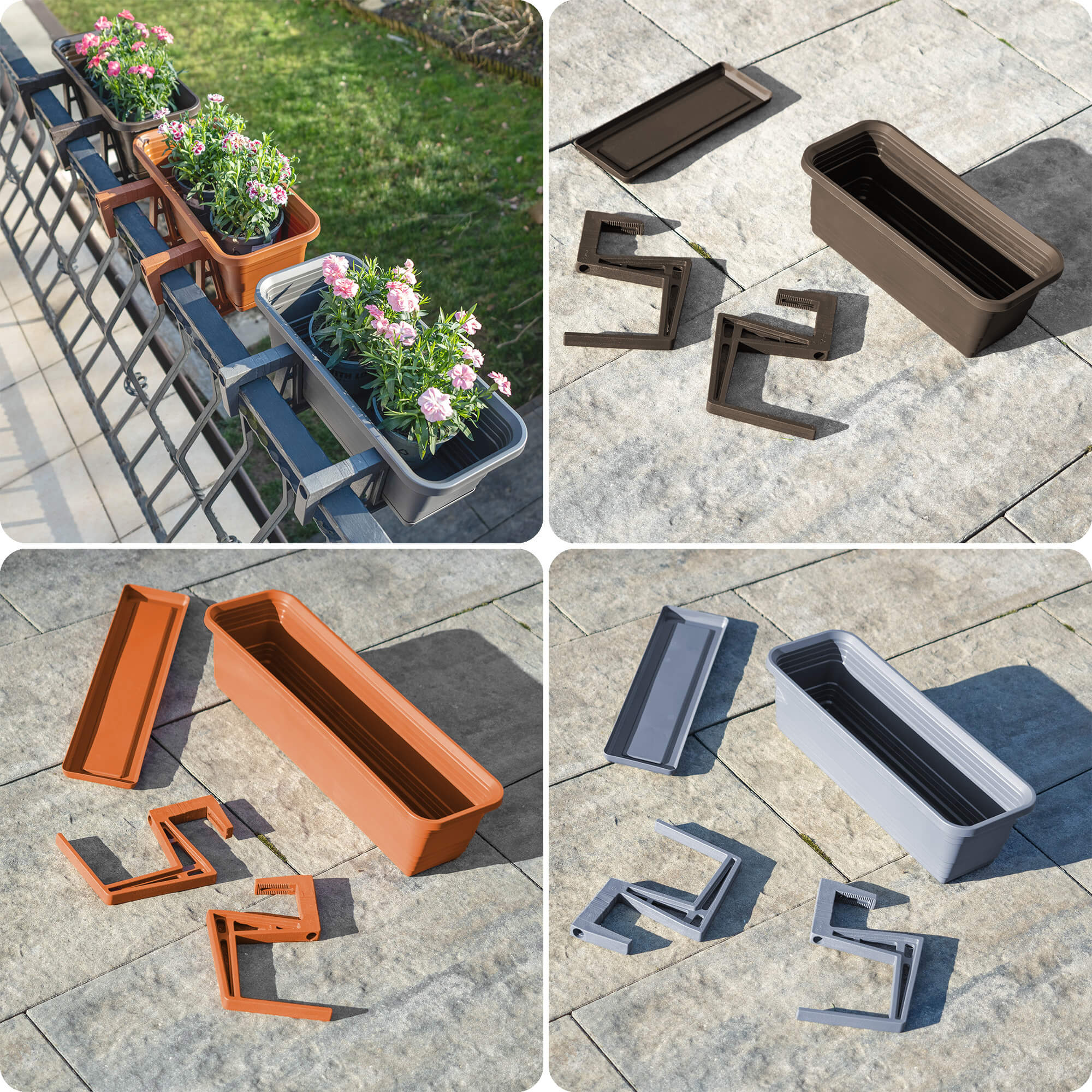 Skrzynka balkonowa z podstawką i uchwytami Paulin 40cm mokka