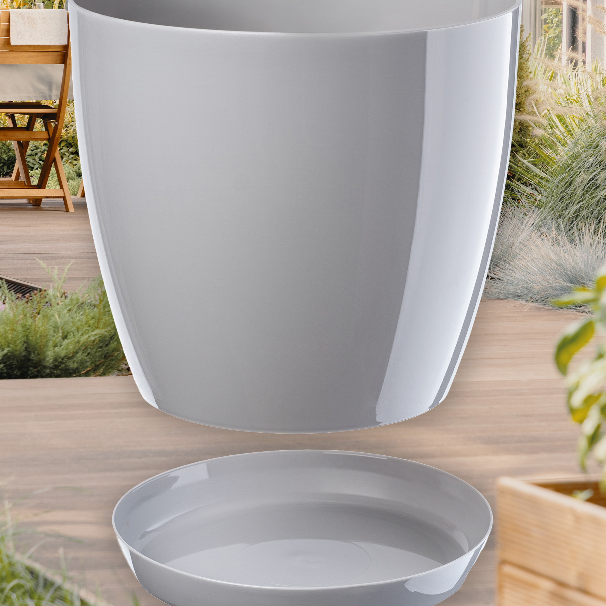 Doniczka Agen z podstawką szara 16 cm, 3 szt.
