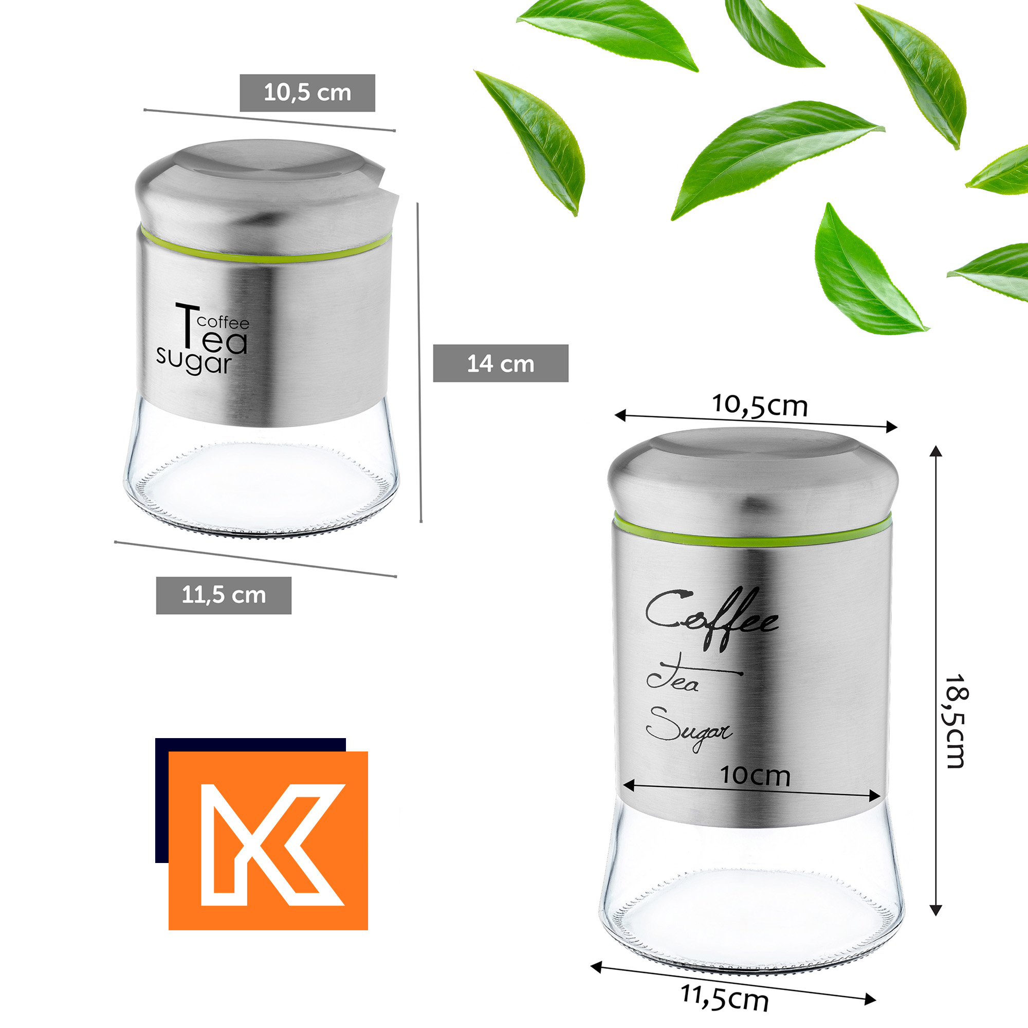 Zestaw pojemników kuchennych 750 ml + 1000 ml, zielony