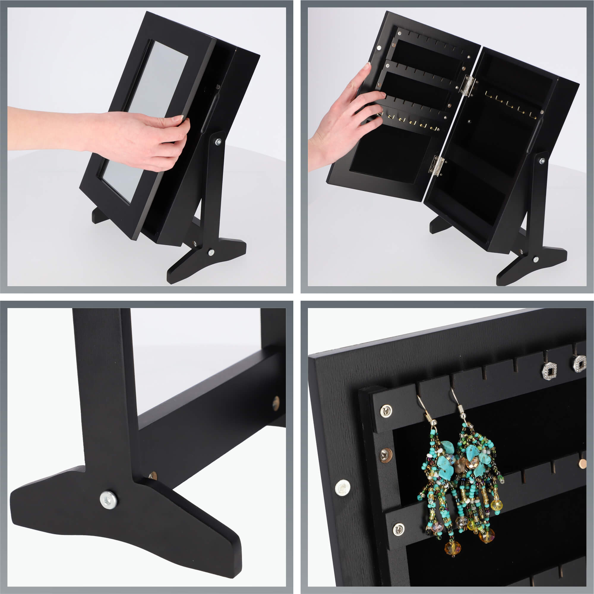 Szafka na biżuterię z lustrem Trullo 19 x 30 cm, czarna