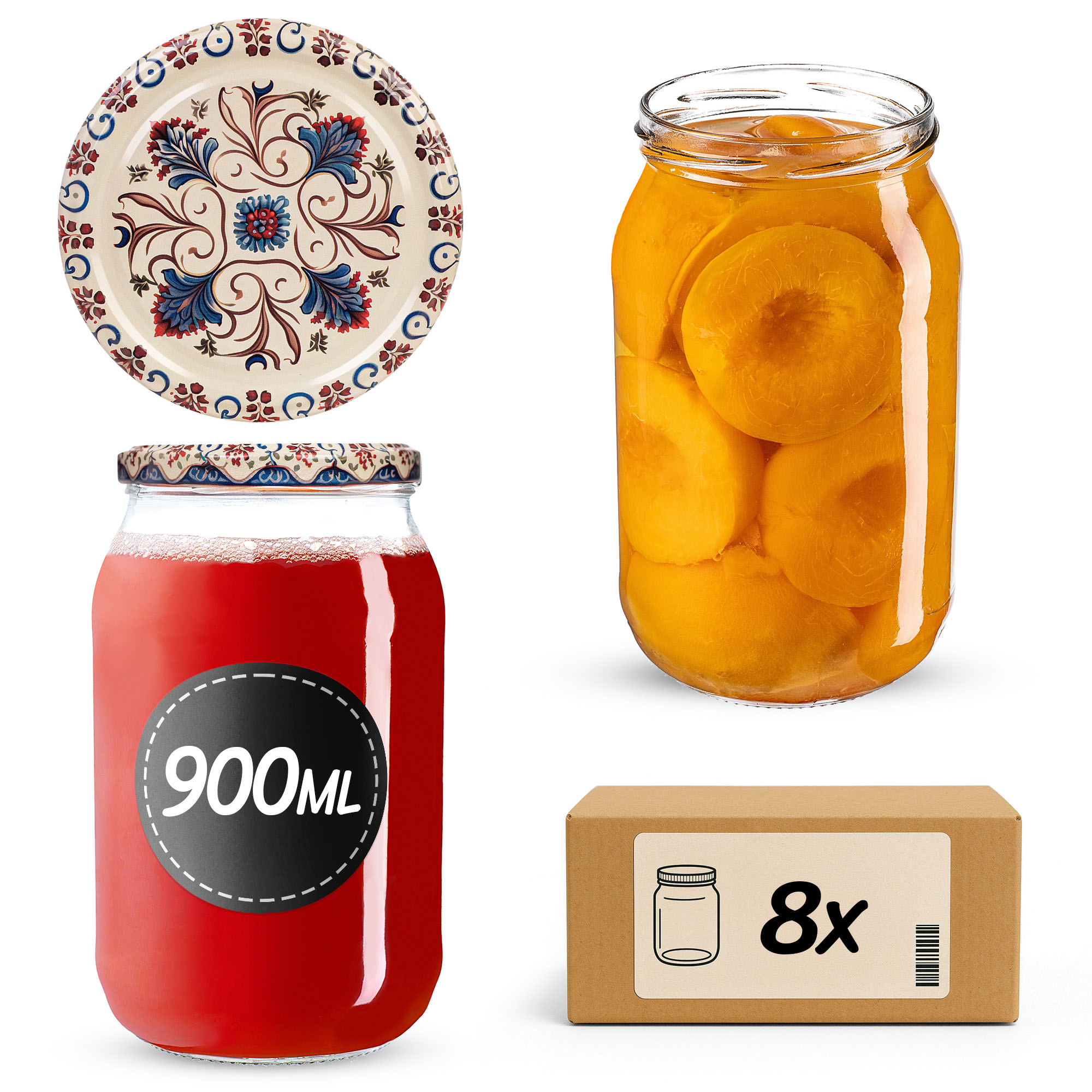 Słoiki na przetwory Simo 900ml fi82mm 8szt + wieczko Ceramics 3
