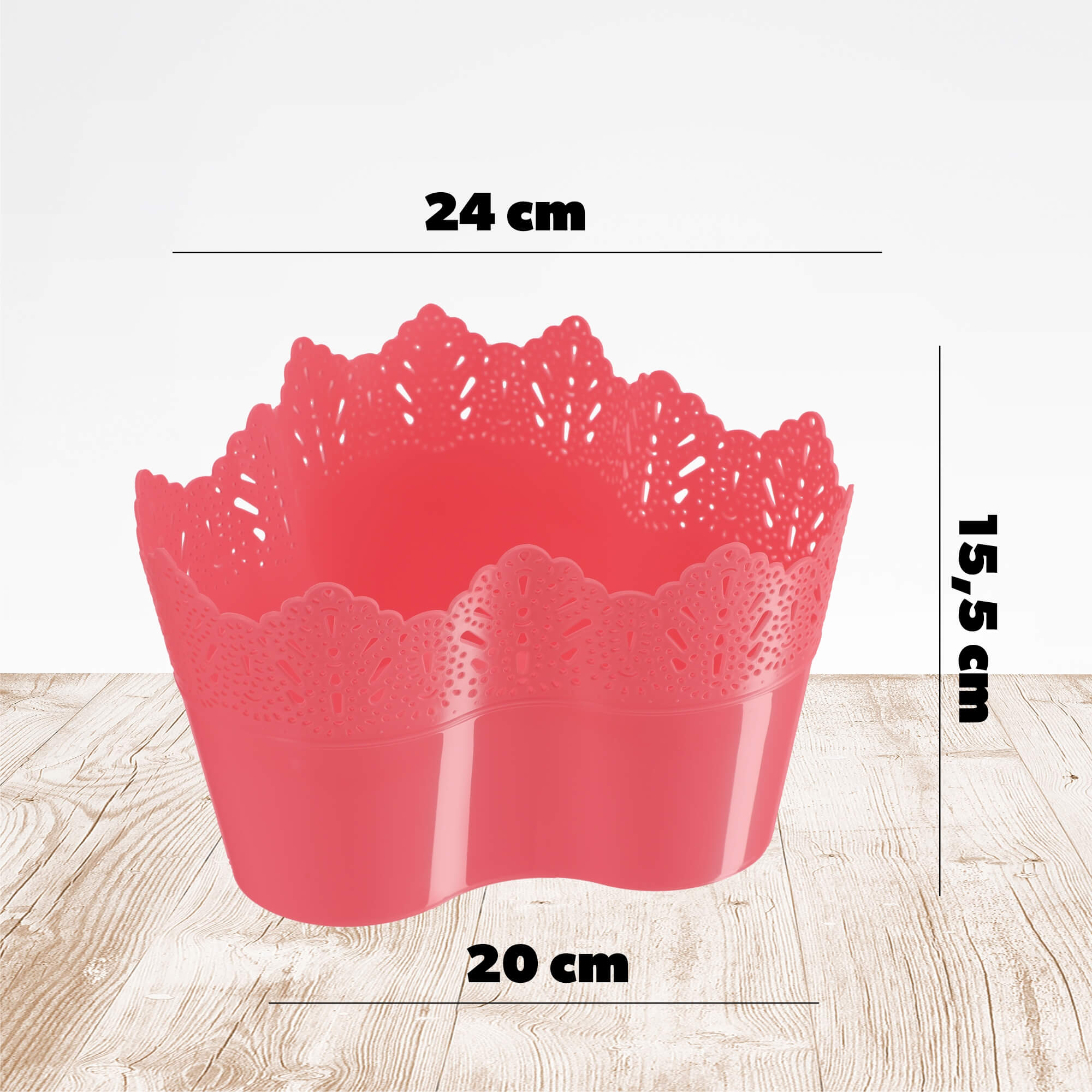 Doniczka Calade na kwiaty z koronką potrójna 15 x 24 cm, koralowa