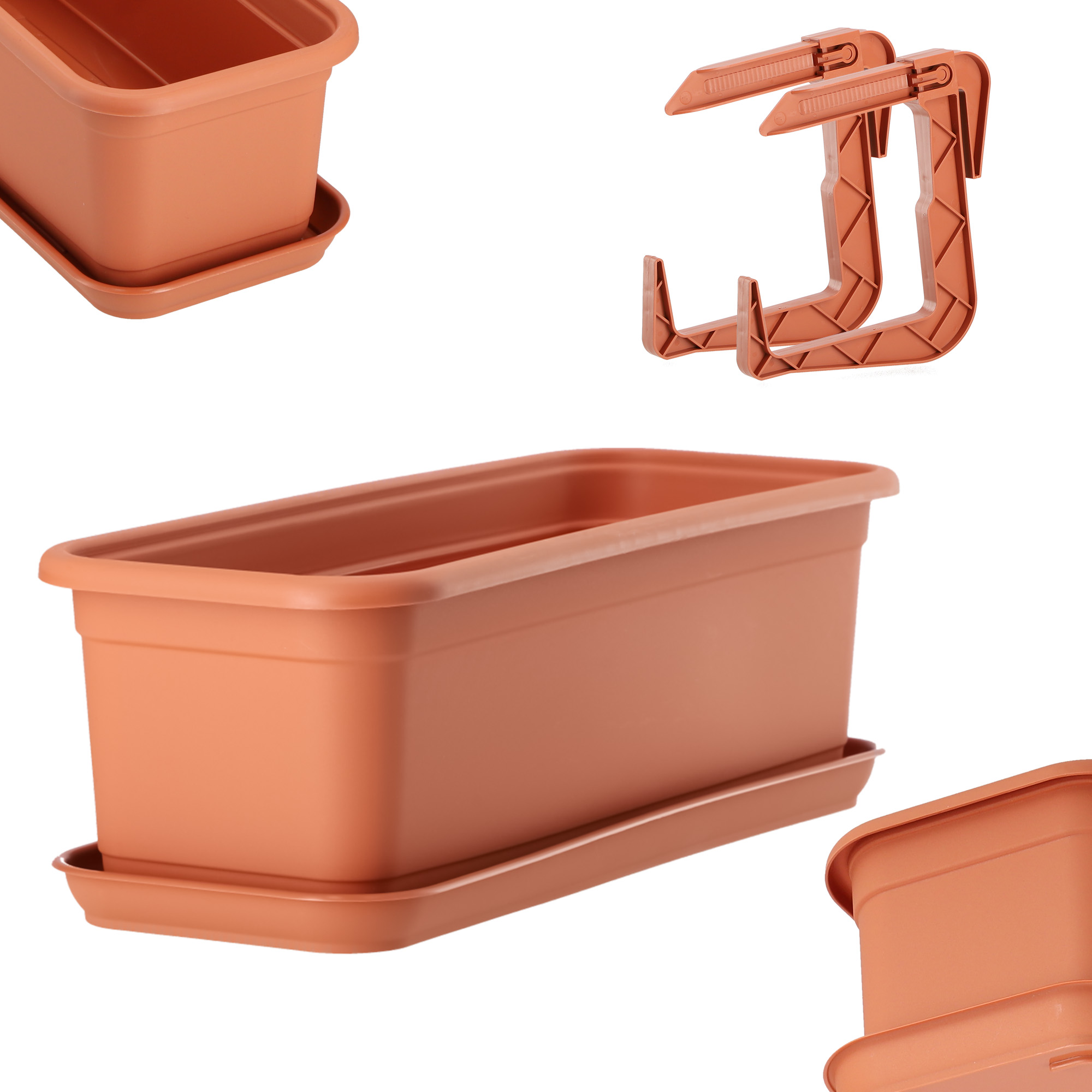 Skrzynka balkonowa z podstawką i uchwytami Evron 40 cm, terrakota