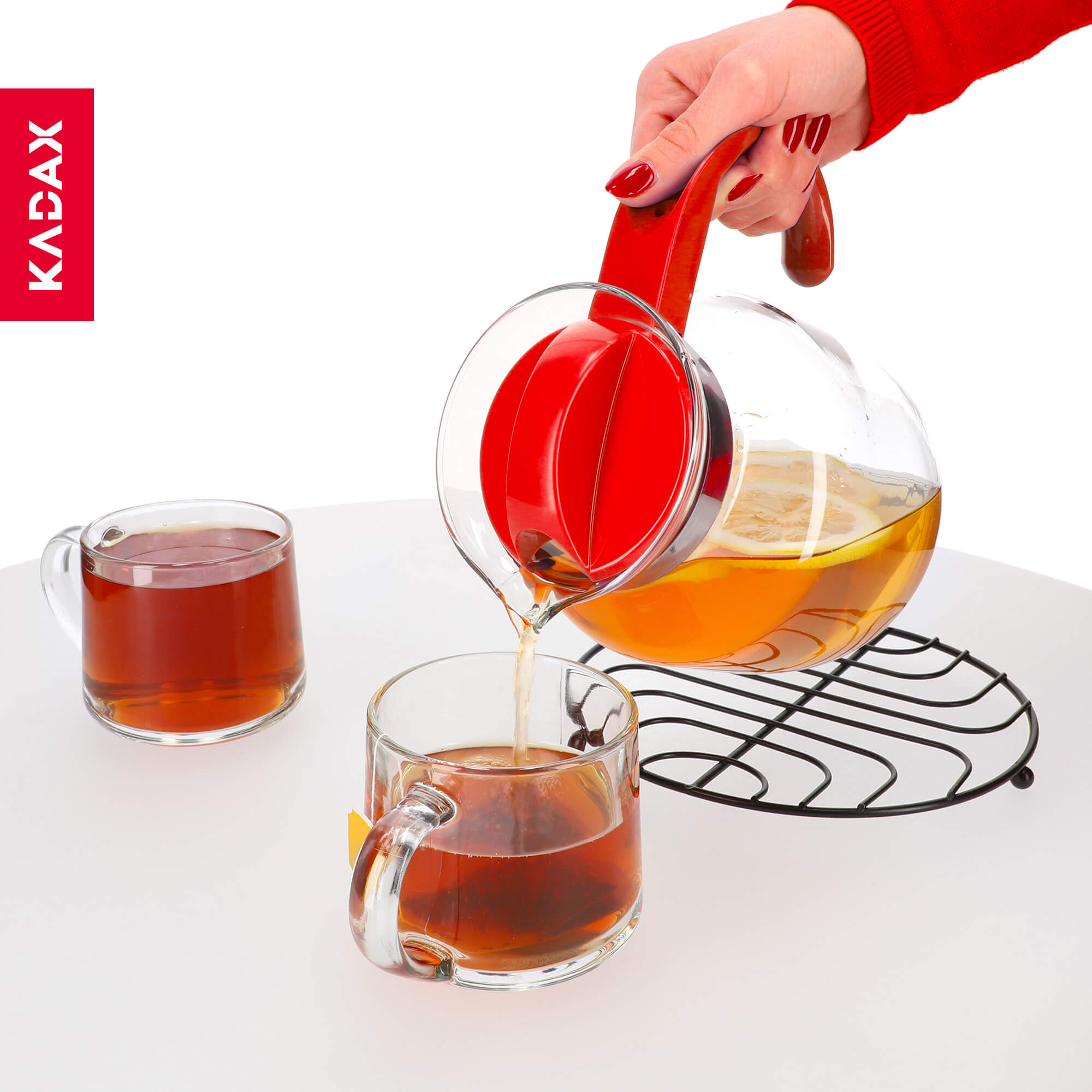 Dzbanek z pokrywką do herbaty Naveil, 1,5L czerwony