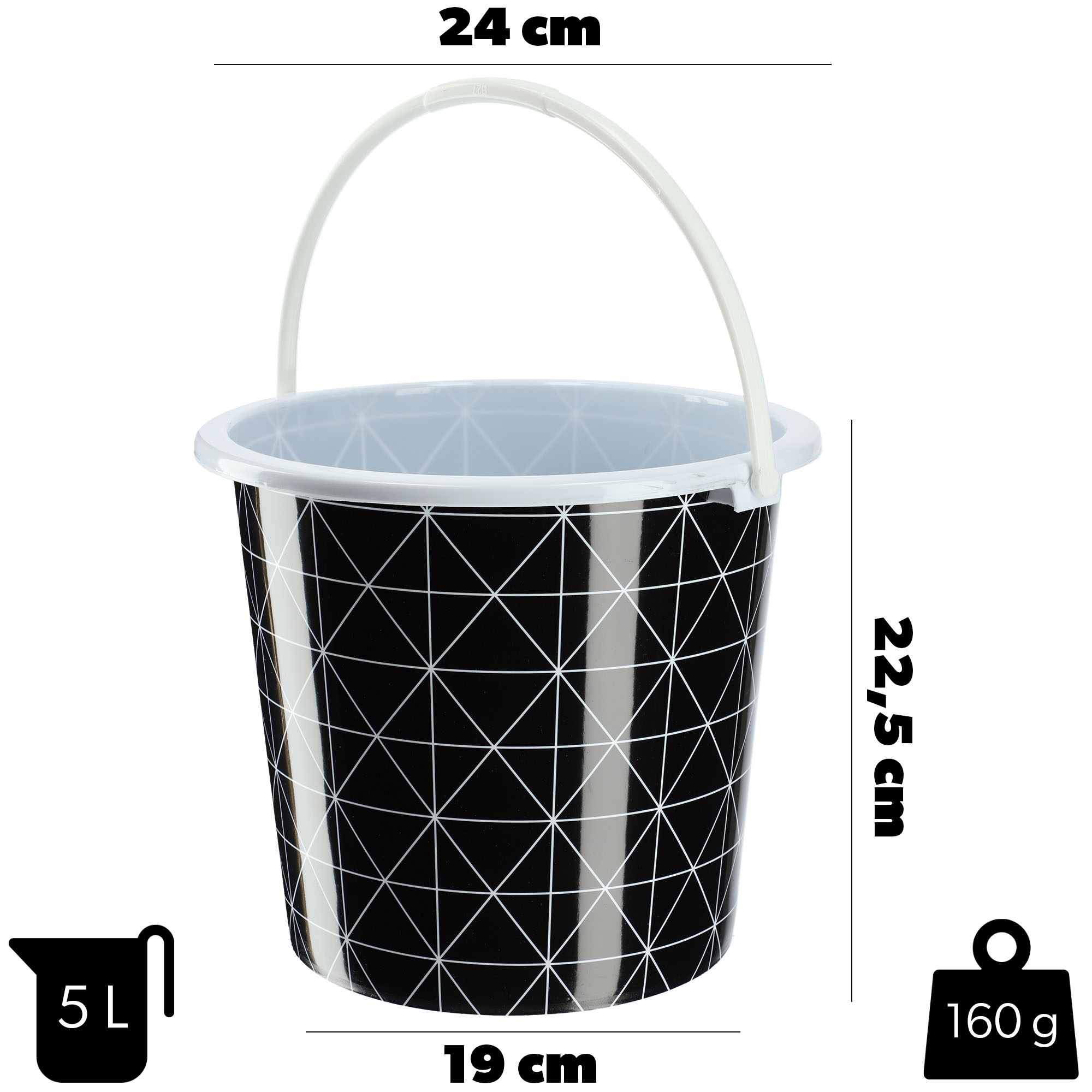 Wiadro plastikowe Ars 5L czarne w trójkąty