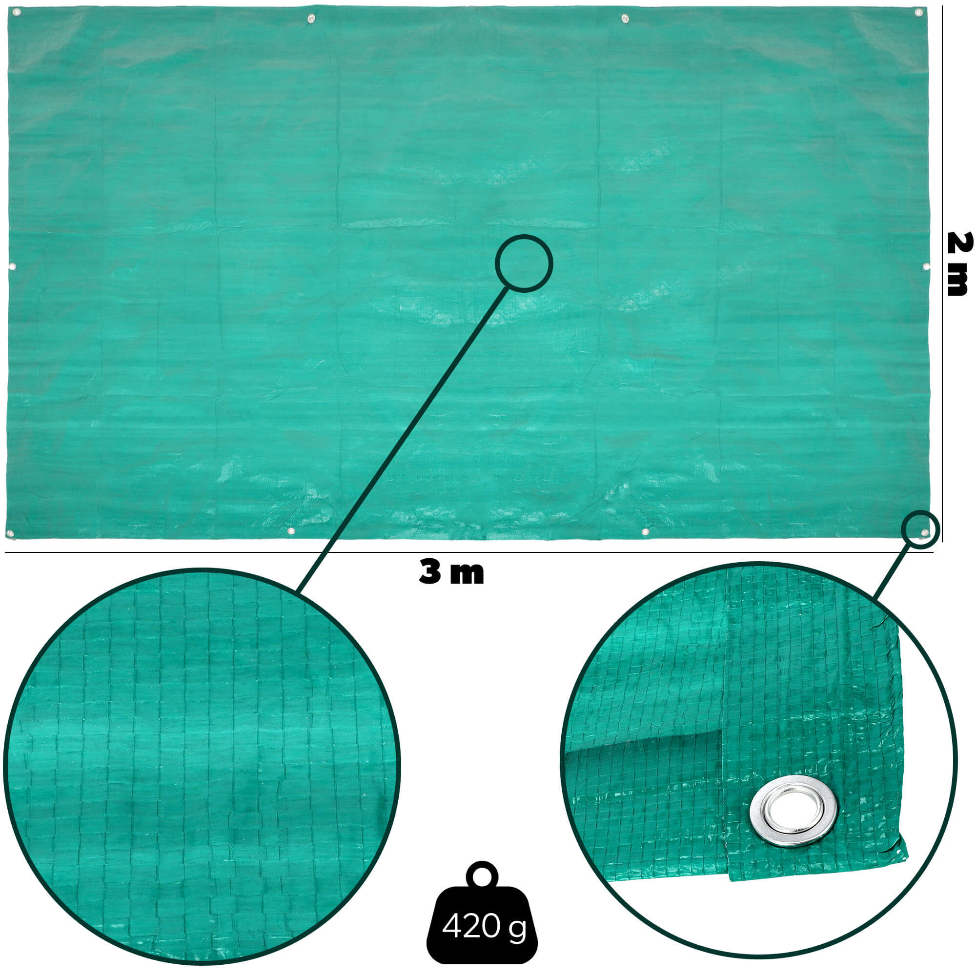 Plandeka ogrodowa Nole 2 x 3 m, zielona