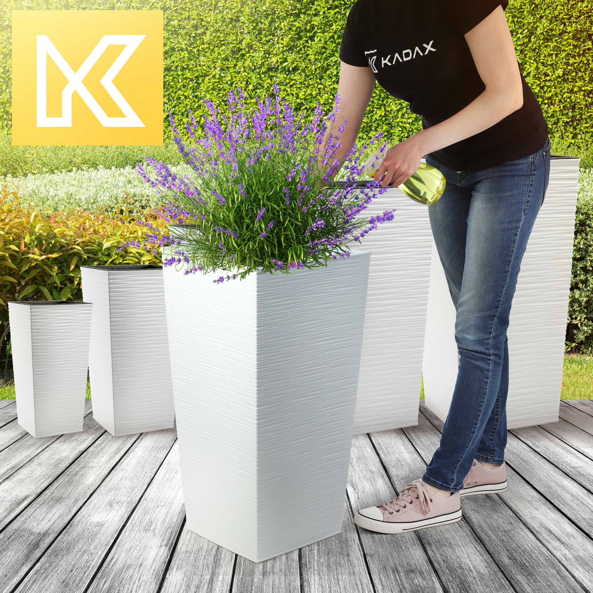 Donice na kwiaty z wkładem Tuluza dłuto 25 cm + 30 cm + 35 cm, białe