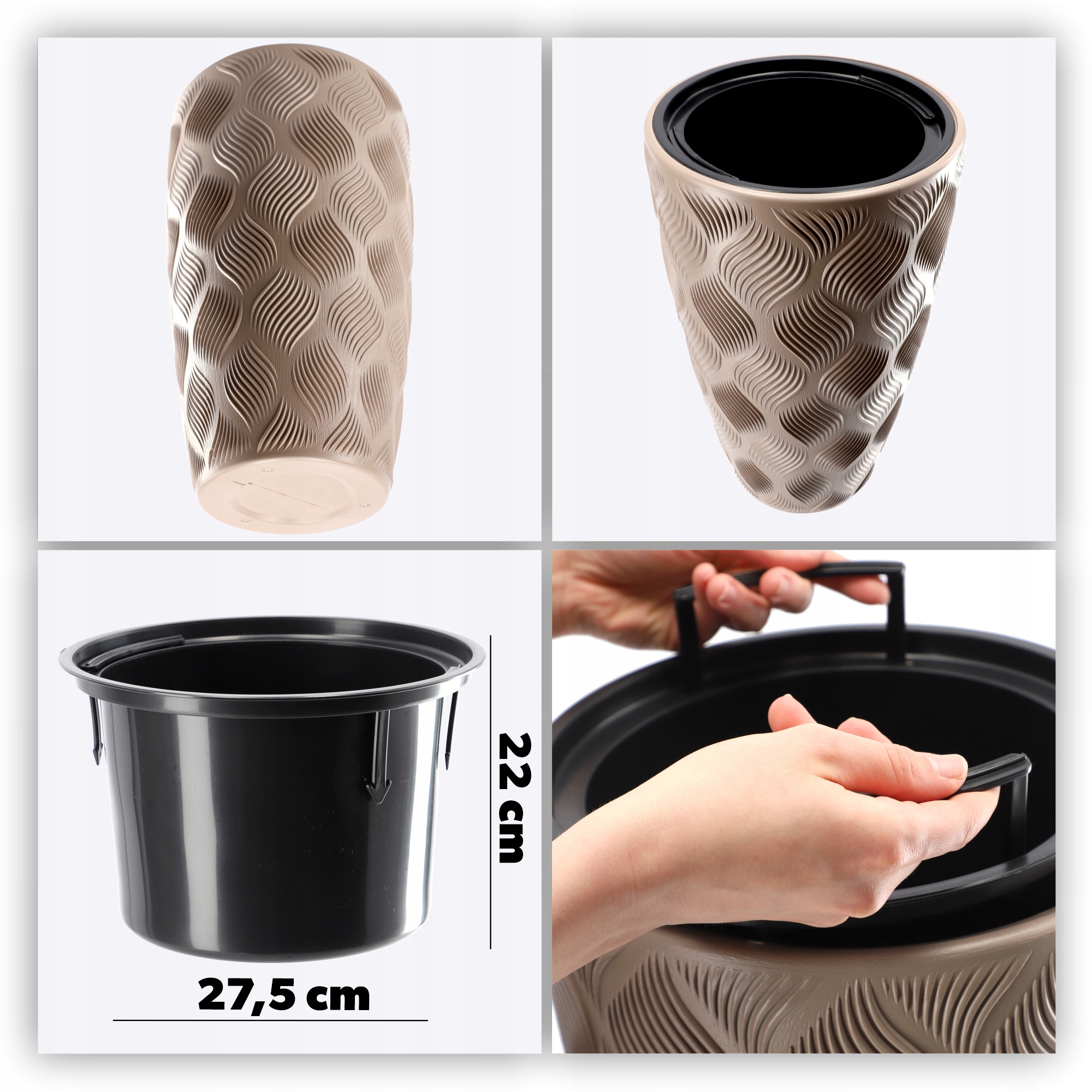 Donica na kwiaty z wkładem wysoka Jesi 40 cm, beżowa