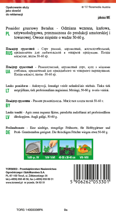 Pomidor gruntowy (karłowy sztywnołodygowy) Betalux 0,2g