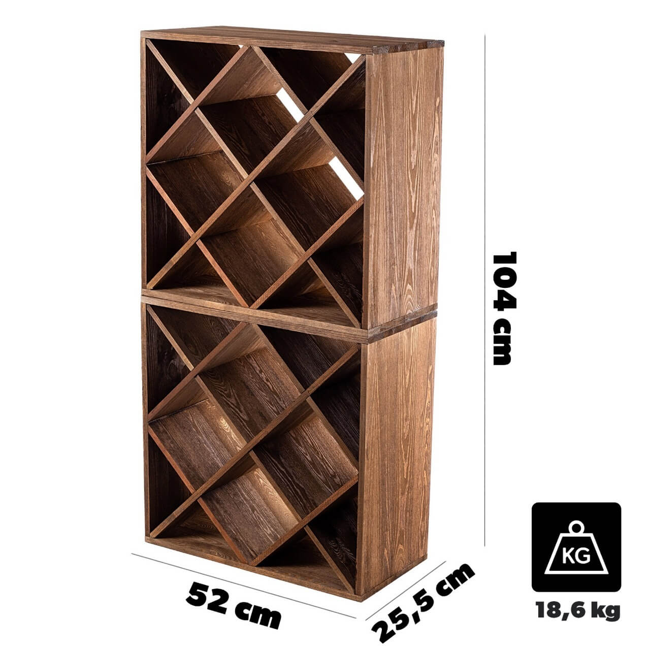 Regał na wino Loreo kratka drewniany ciemny brąz 2szt