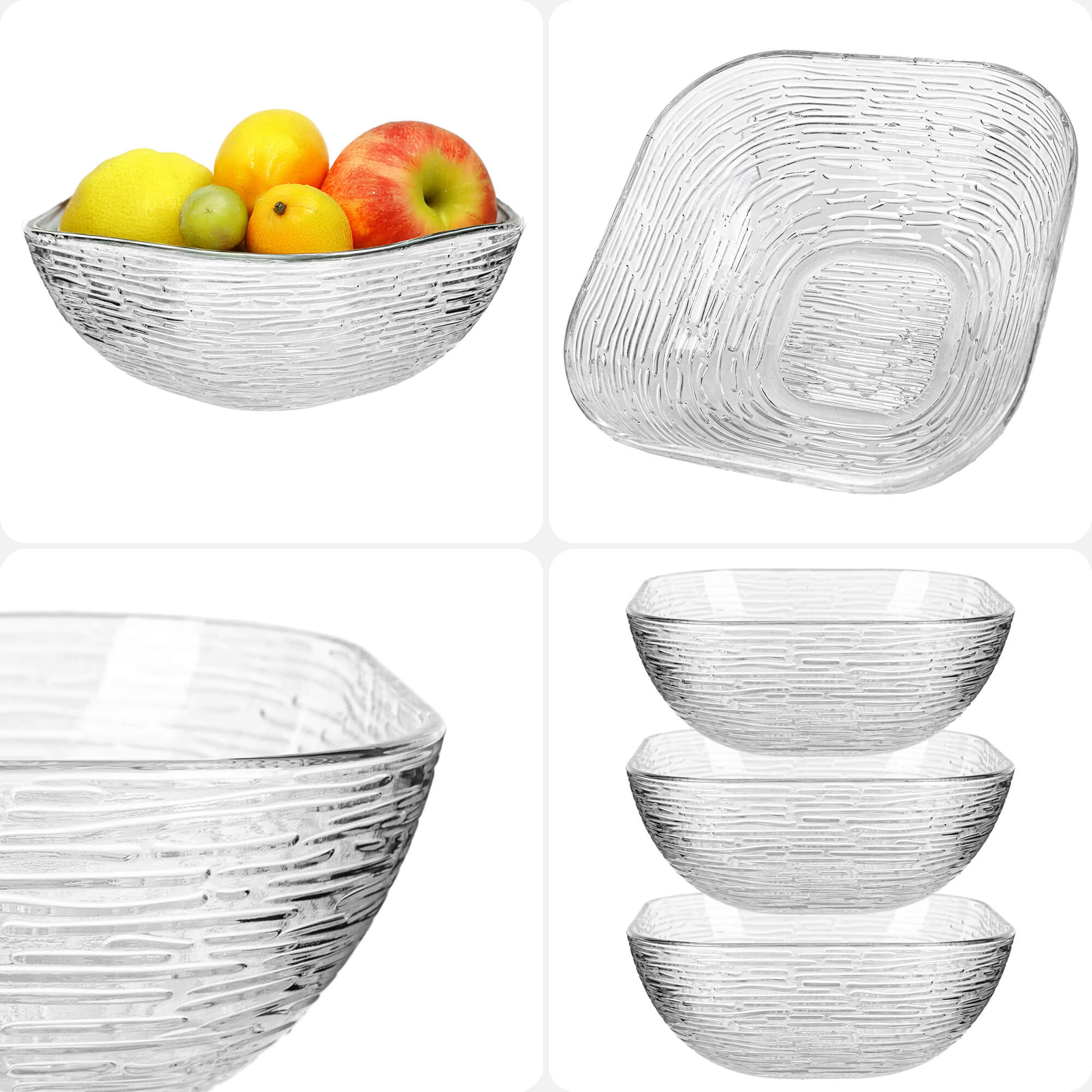 Salaterka szklana Venosa 20 cm wzór kora 3 szt.