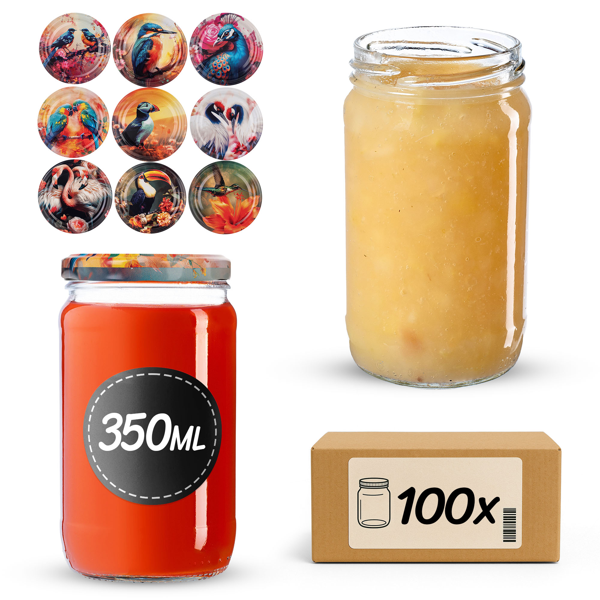 Słoiki na przetwory Gera 350ml fi66mm 100szt + wieczko Ptaki