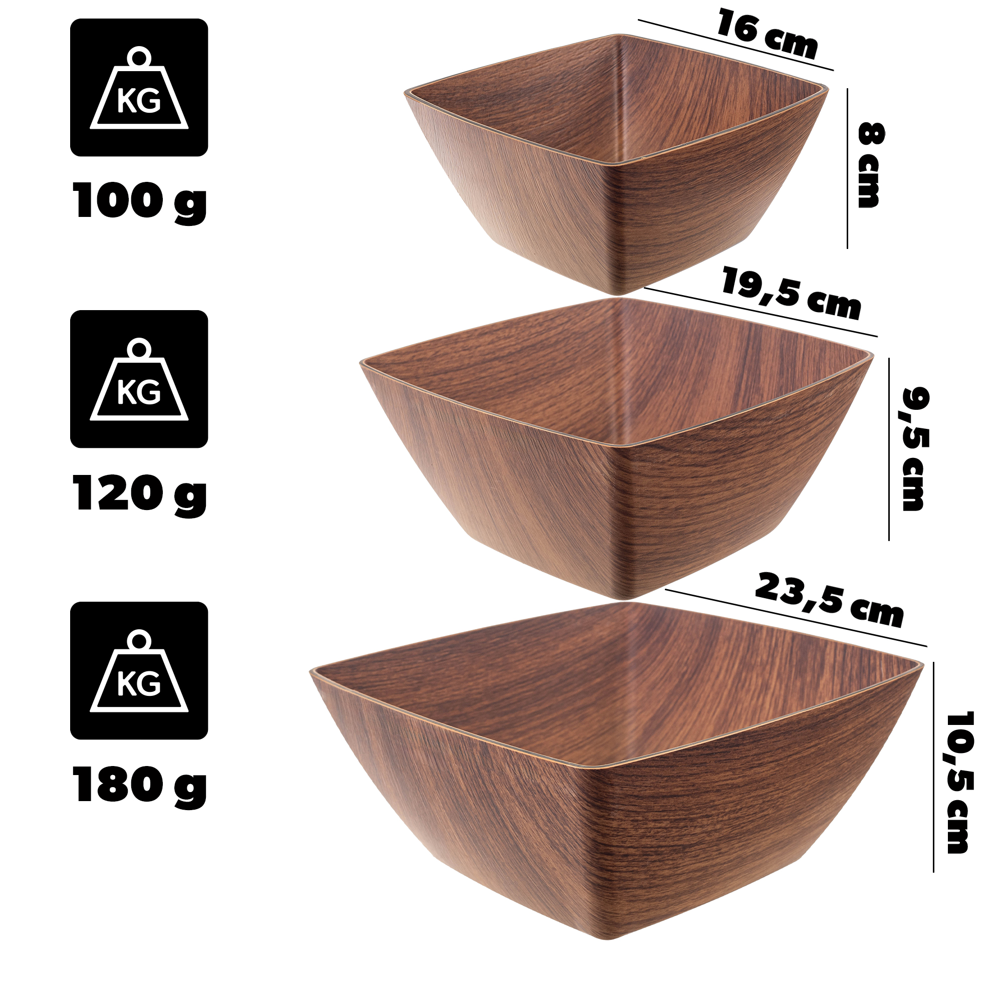 Salateri kwadratowe Capelle 23,5cm 3szt