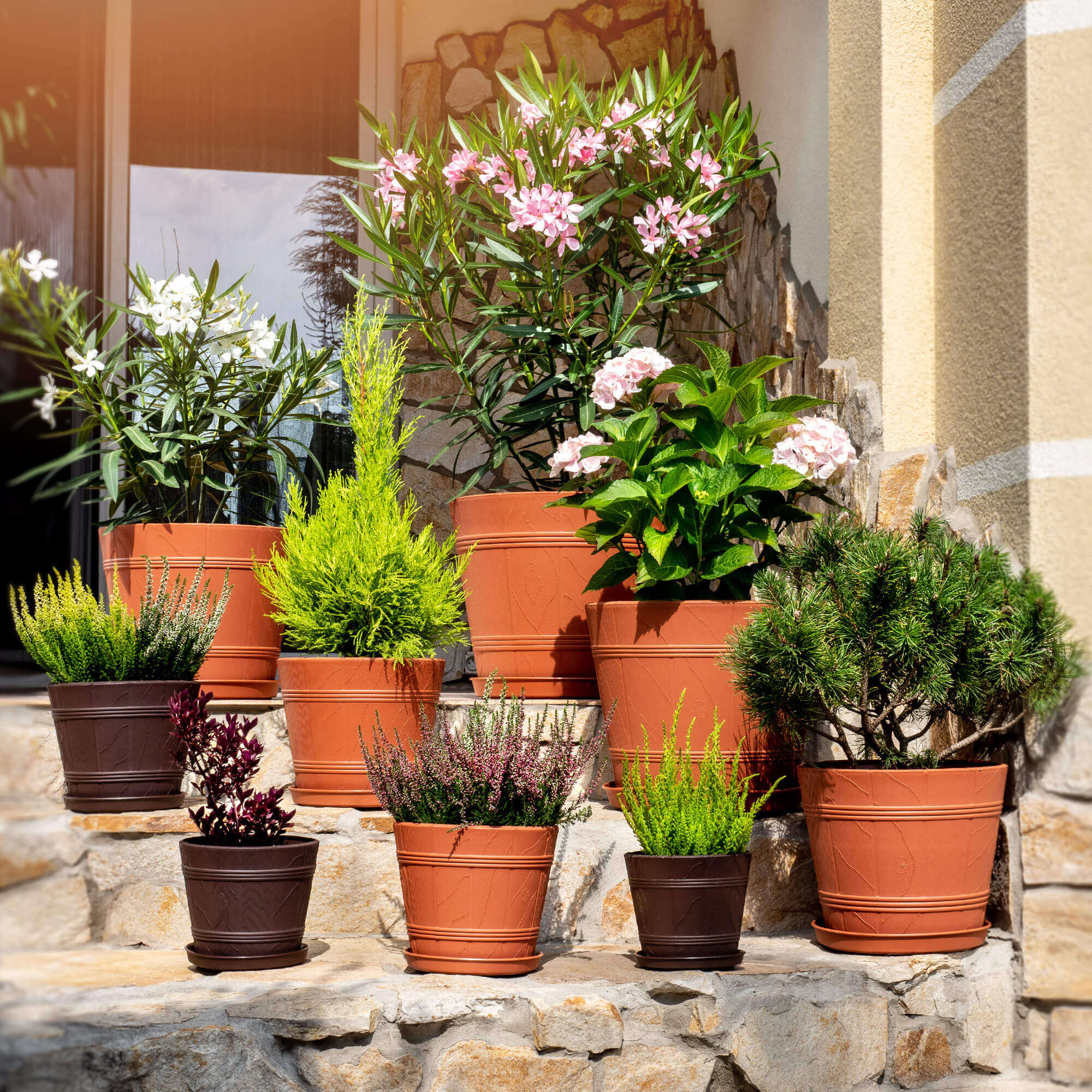 Doniczka drewnopodobna z podstawką Pula 19 cm, brązowa