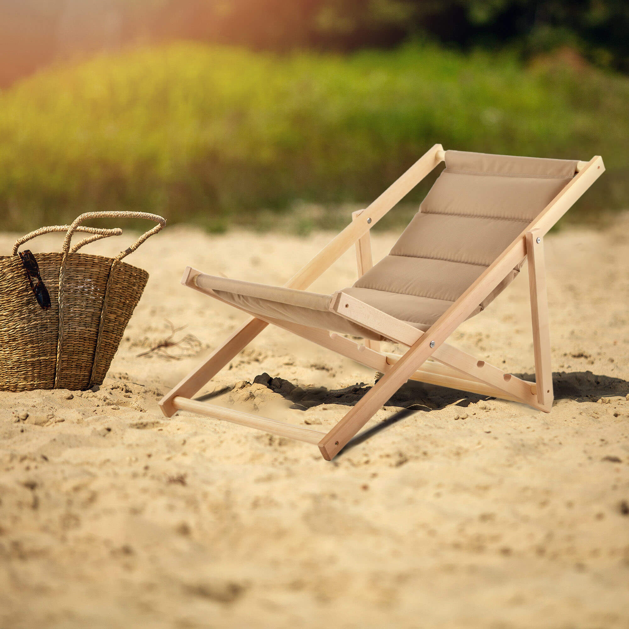 Leżak plażowy z poduszką Troia, cappucino
