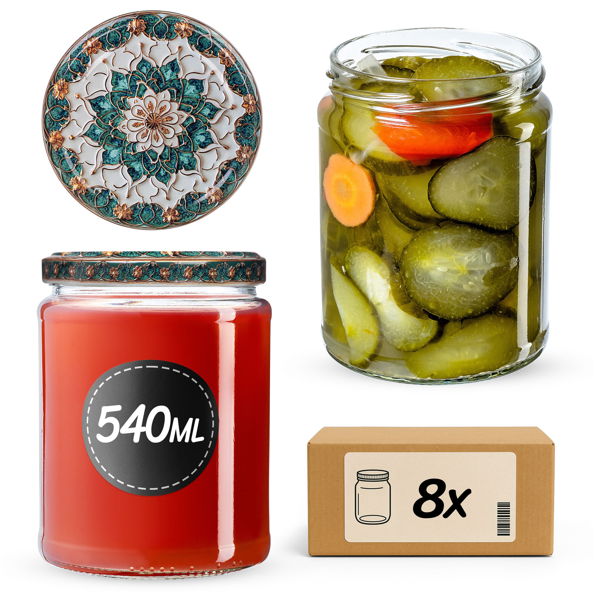 Słoiki na przetwory Maki 540ml fi82mm 8szt + wieczko Ceramics 1