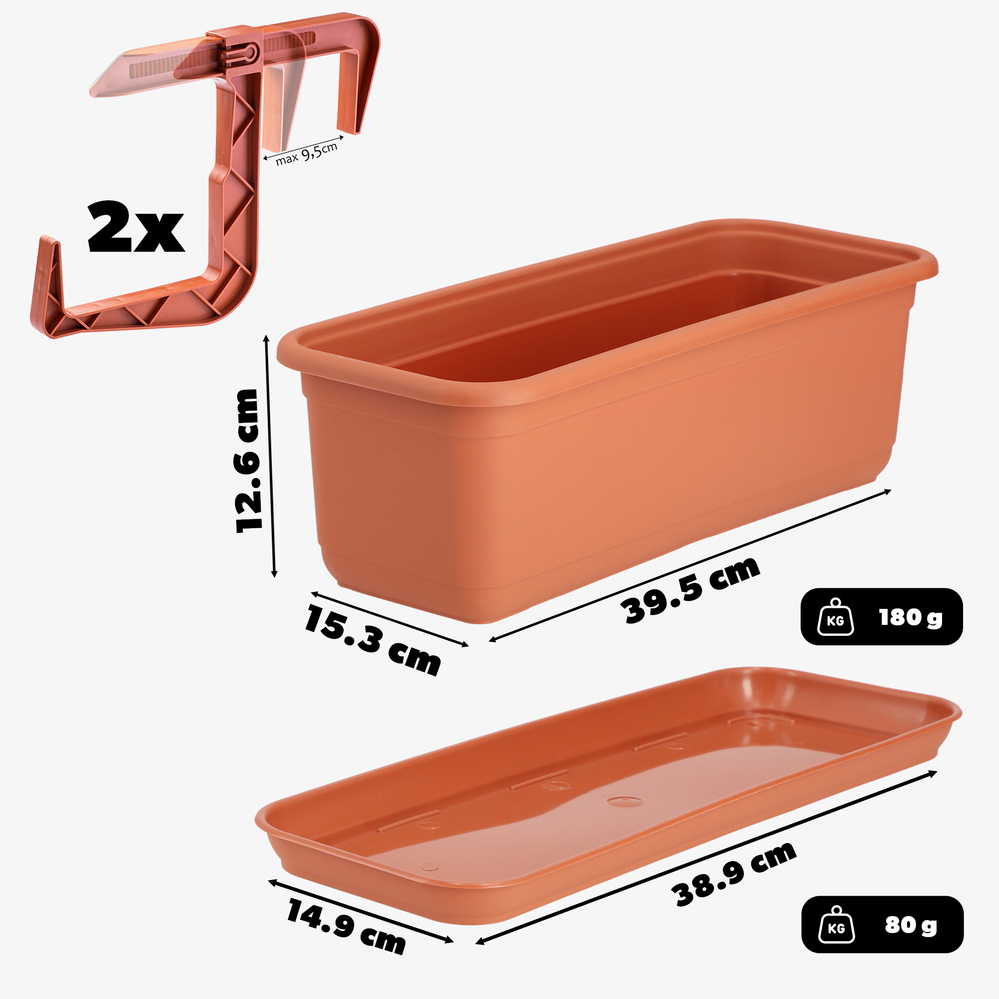 Skrzynka balkonowa z podstawką i uchwytami Evron 40 cm, terrakota