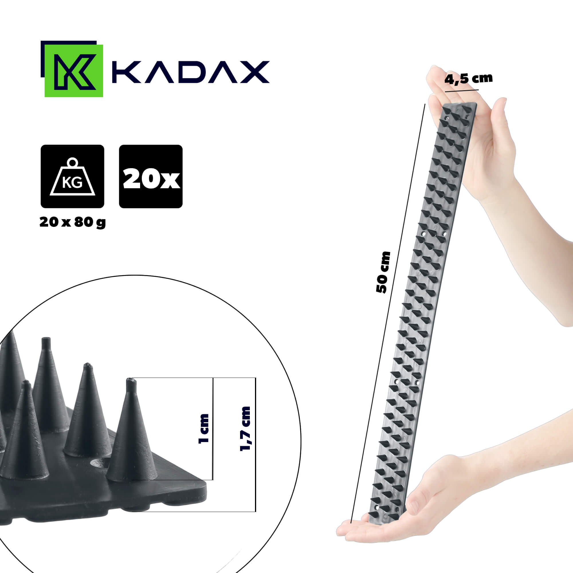 Plastikowe kolce Tosta przeciw ptakom 50 cm szare 20 szt.