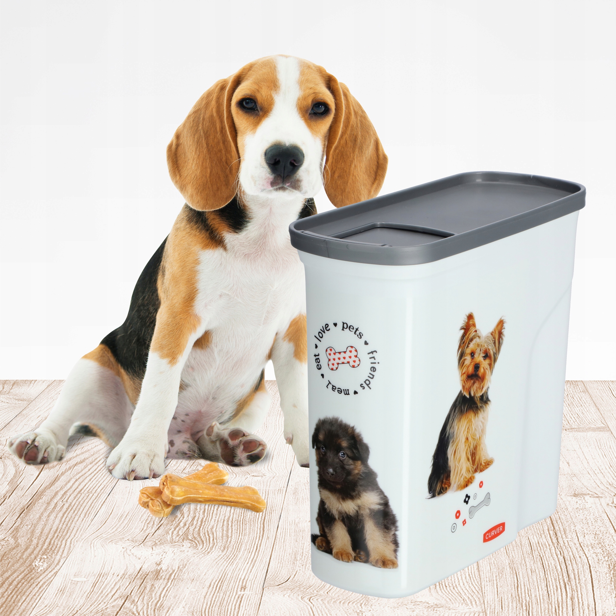 Pojemnik na karmę Curver Pet Life 19 x 20 cm, biały w pieski