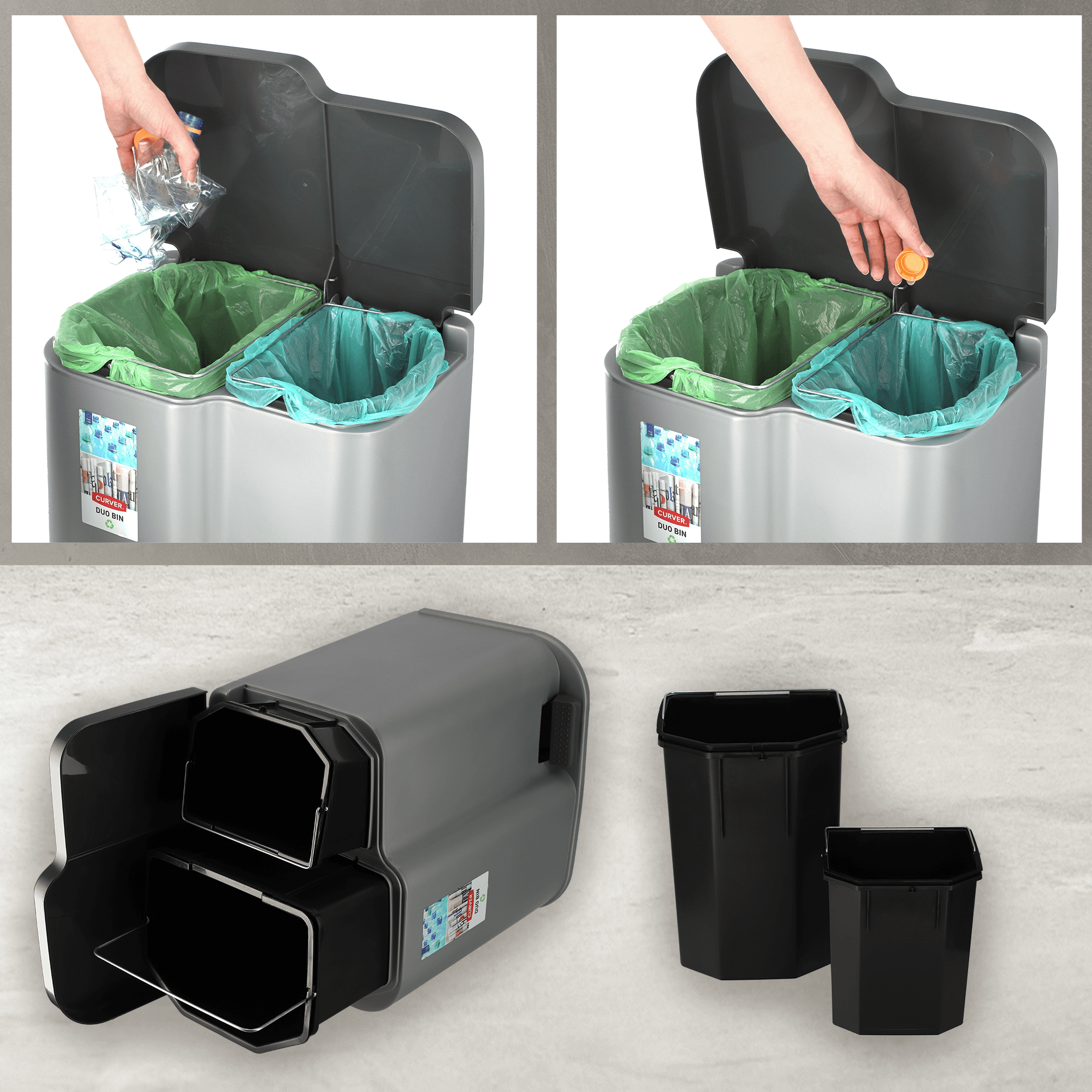 Kosz do segregacji Curver Duo Pedalbin 21L, szary
