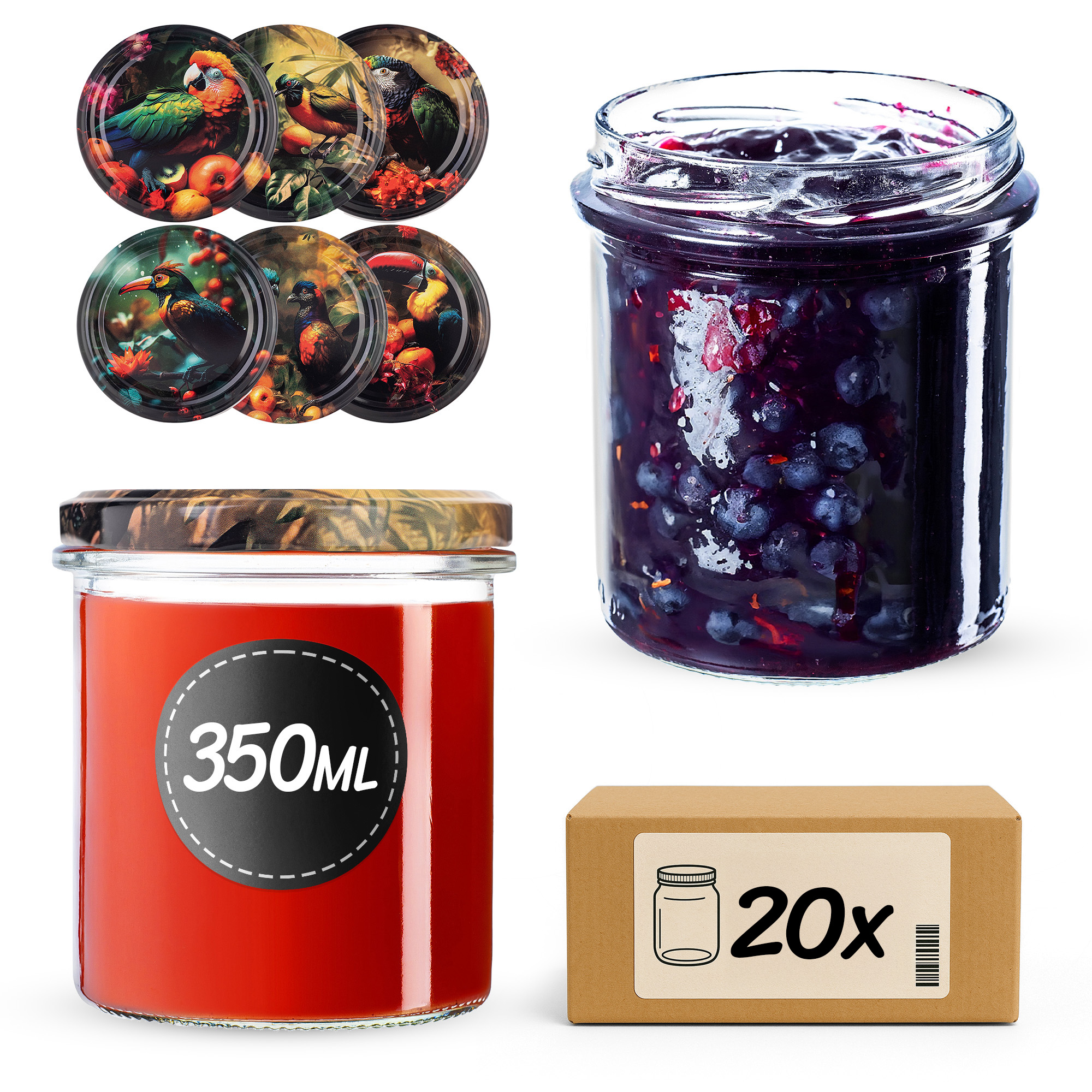 Słoiki na przetwory Avila 350ml fi82mm 20szt + wieczko Ptaki