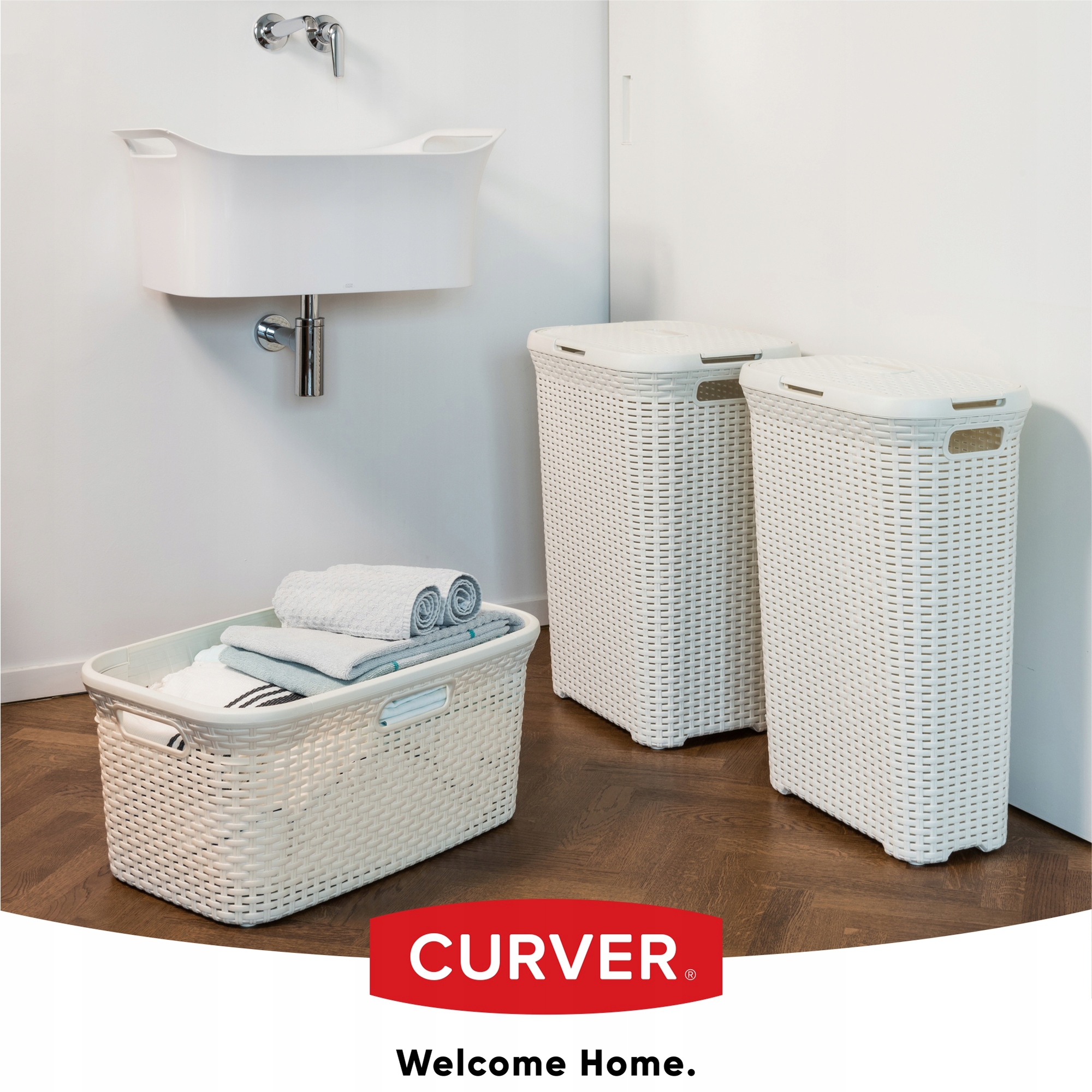 Kosz z pokrywą Curver Natural Style 40L, kremowy