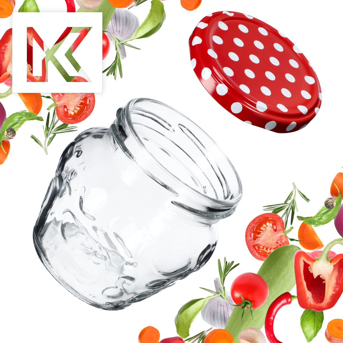 Słoiki Kemi 200ml 50szt 66mm + wieczka "Czerwony Groszek"