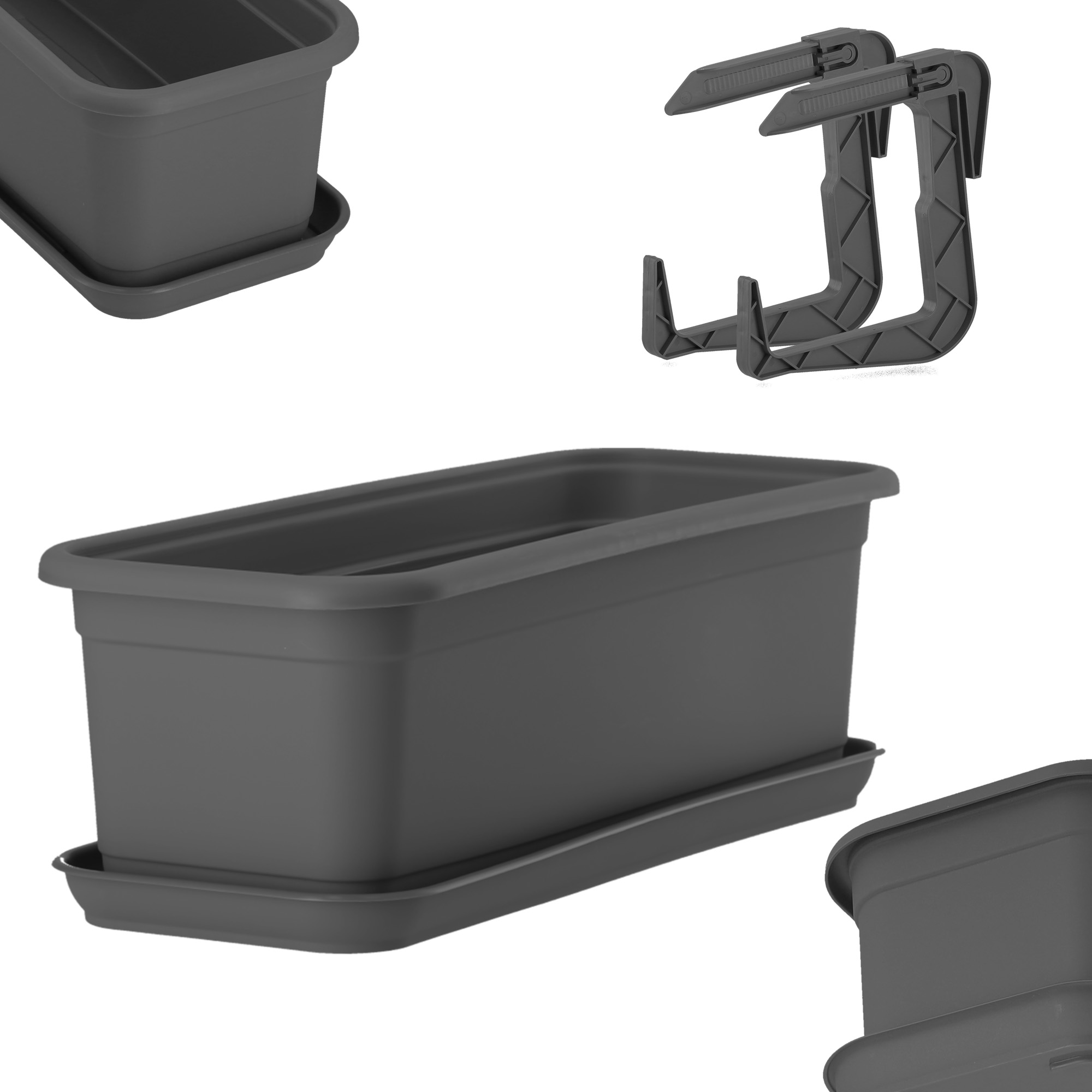 Skrzynka balkonowa z podstawką i uchwytami Evron 40 cm, antracyt