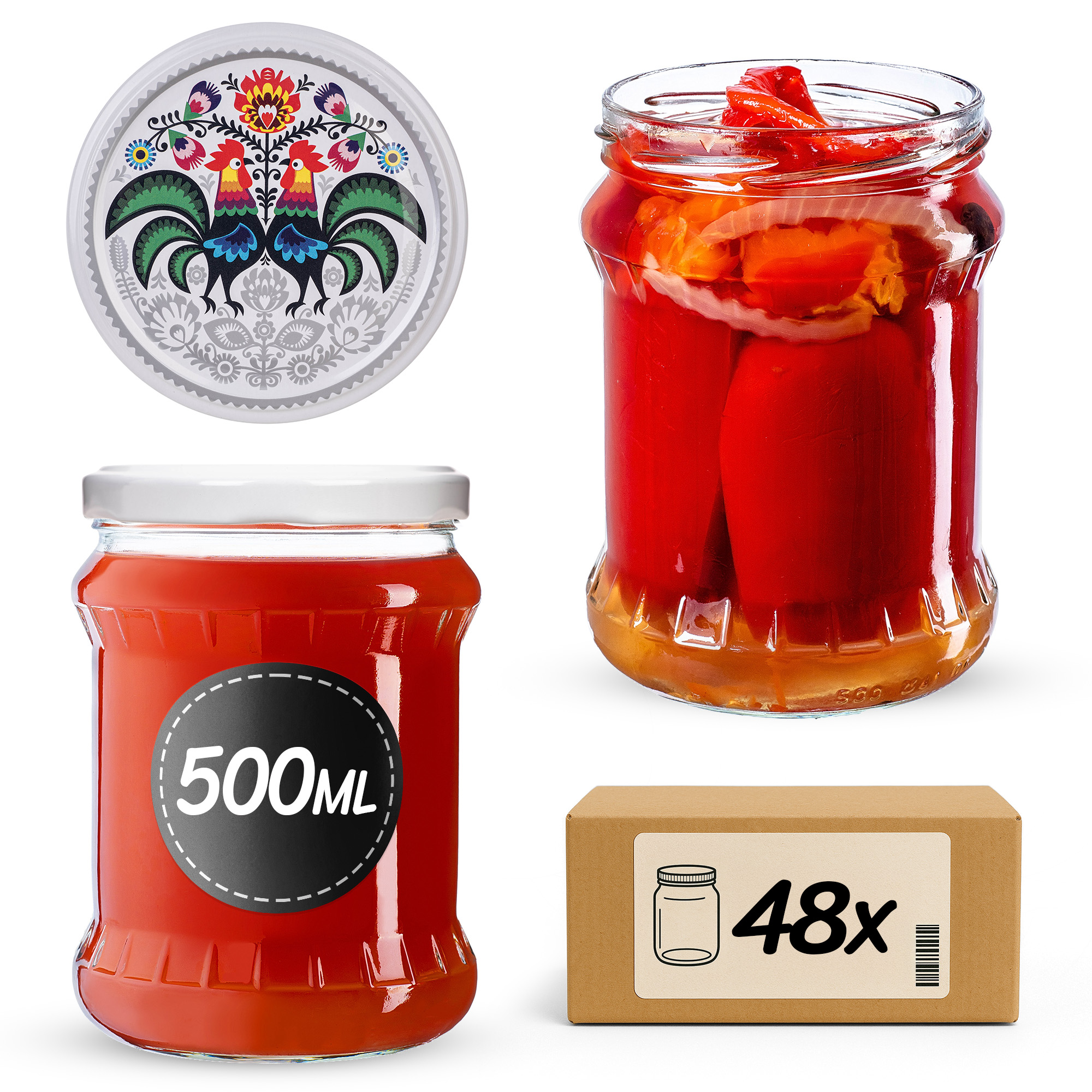 Słoiki na przetwory Kisko 500ml fi82mm 48szt + wieczko Kogut